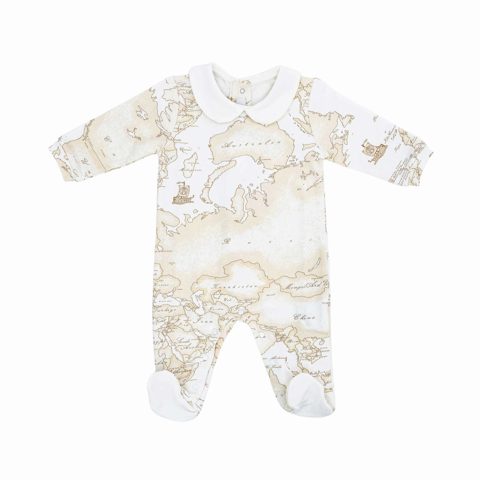 Alviero Martini Kids Ivory & Beige Geo Map Baby grow Set