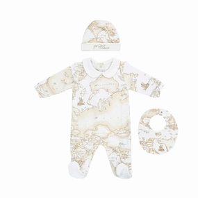 Alviero Martini Kids Ivory & Beige Geo Map Baby grow Set