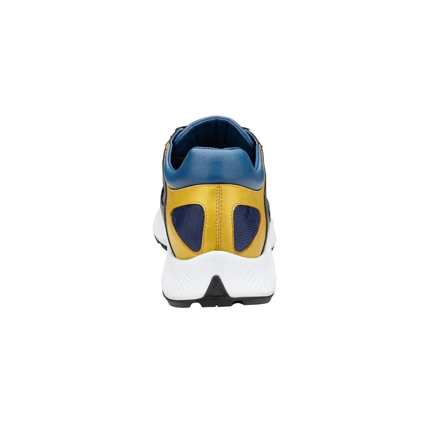Belvedere Exotic Skin Shoes Belvedere Adam in Gold, Electric Blue & Black Exotic Ostrich / Calf-Skin Leather Sneaker