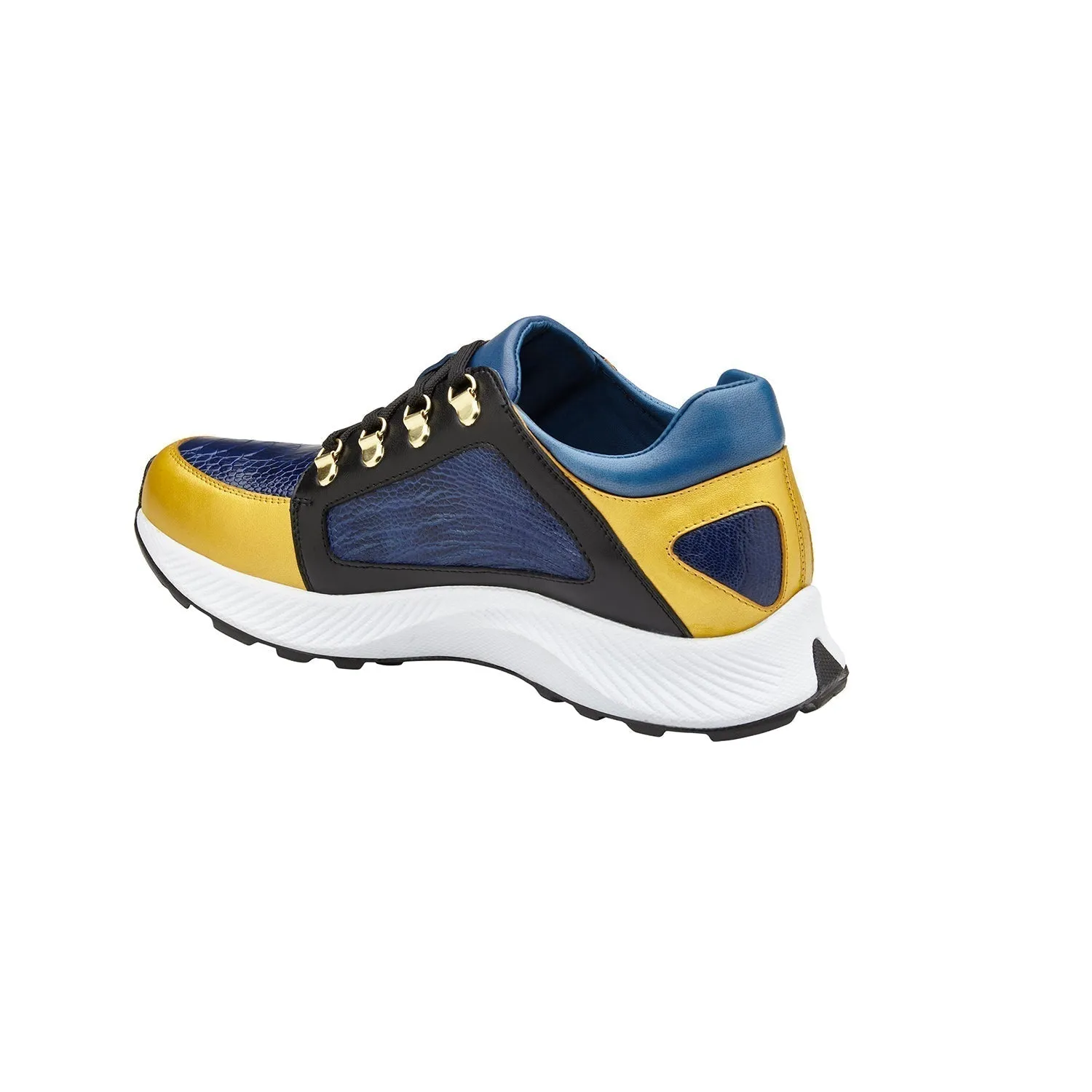 Belvedere Exotic Skin Shoes Belvedere Adam in Gold, Electric Blue & Black Exotic Ostrich / Calf-Skin Leather Sneaker