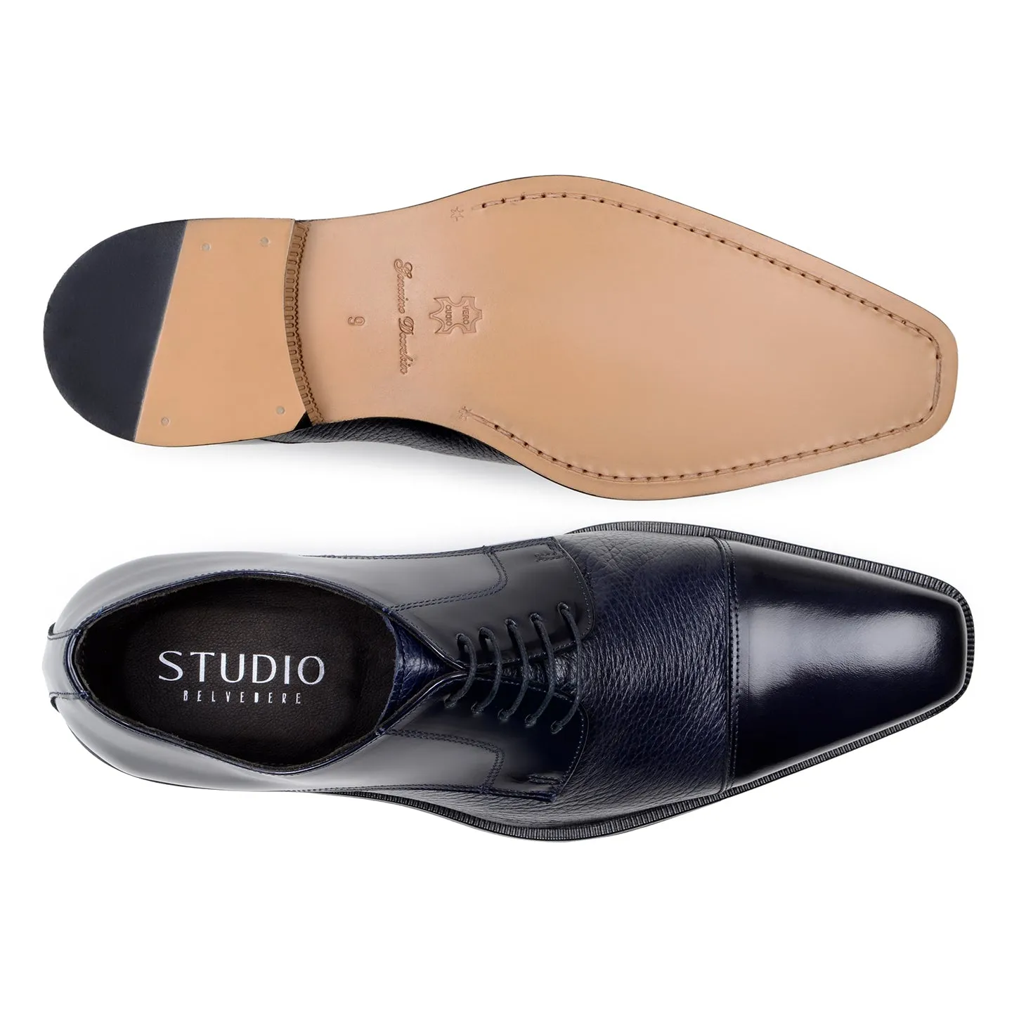 Belvedere Exotic Skin Shoes Belvedere Alexander in Navy Premium Italian Deerskin Leather Oxfords