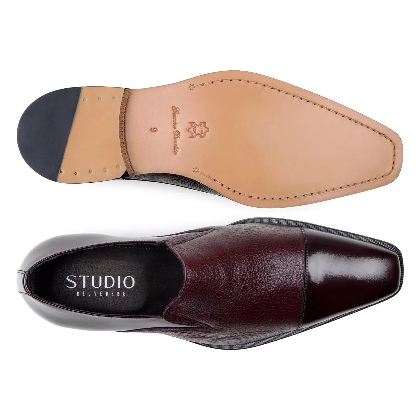 Belvedere Exotic Skin Shoes Belvedere Andreo in Burgundy Premium Italian Deerskin & Nappa Leather Slip-Ons