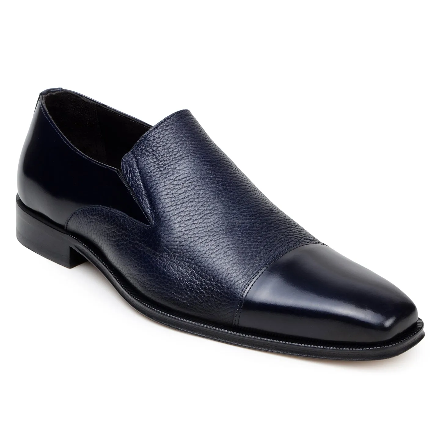 Belvedere Exotic Skin Shoes Belvedere Andreo in Navy Premium Italian Deerskin & Nappa Leather Slip-Ons