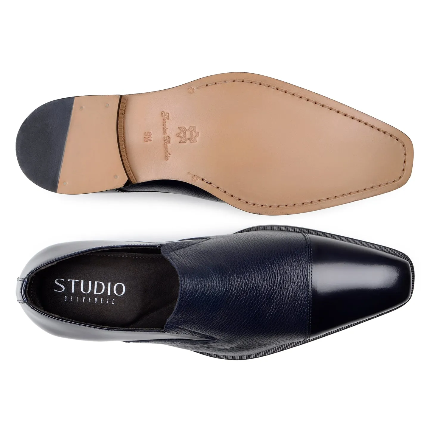 Belvedere Exotic Skin Shoes Belvedere Andreo in Navy Premium Italian Deerskin & Nappa Leather Slip-Ons