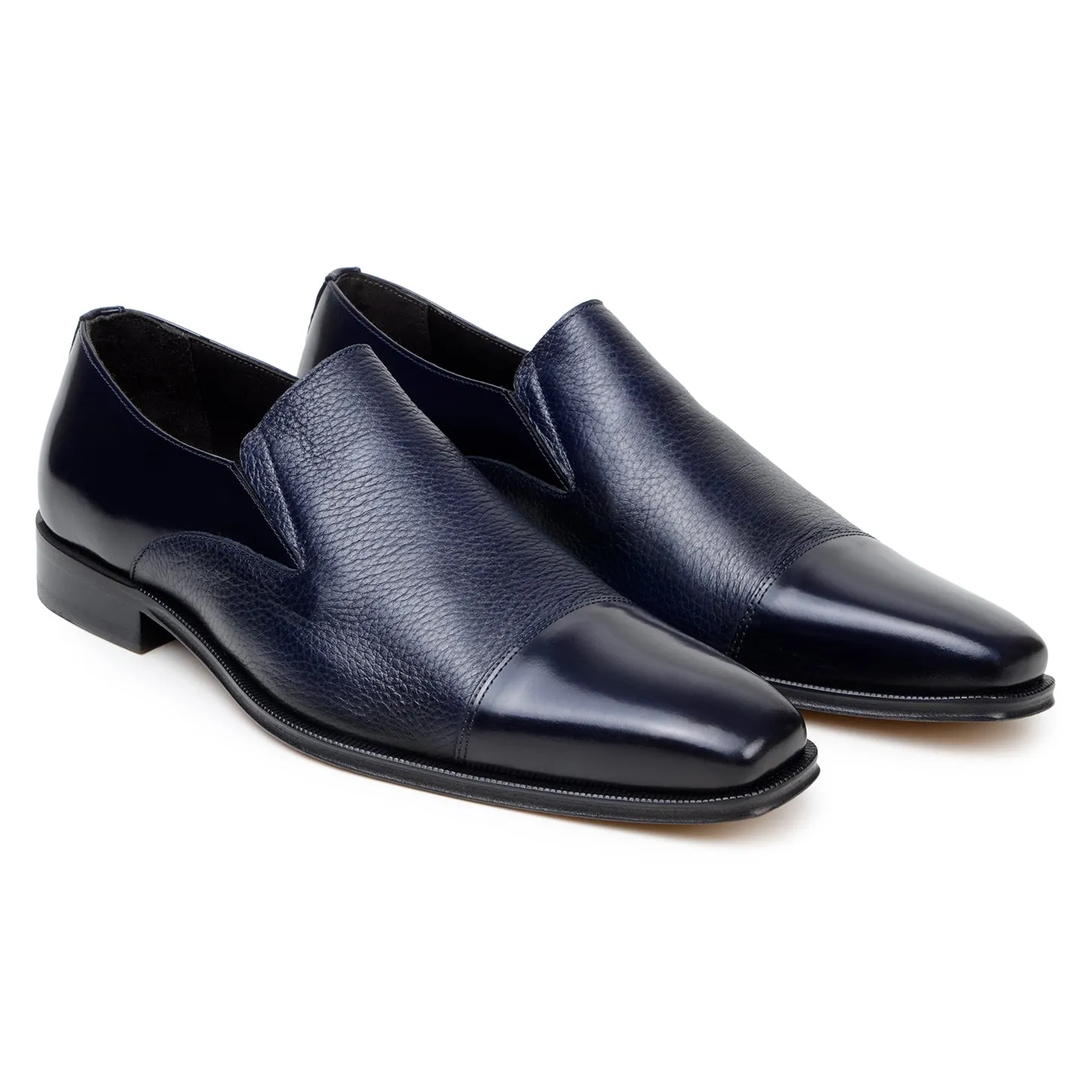 Belvedere Exotic Skin Shoes Belvedere Andreo in Navy Premium Italian Deerskin & Nappa Leather Slip-Ons