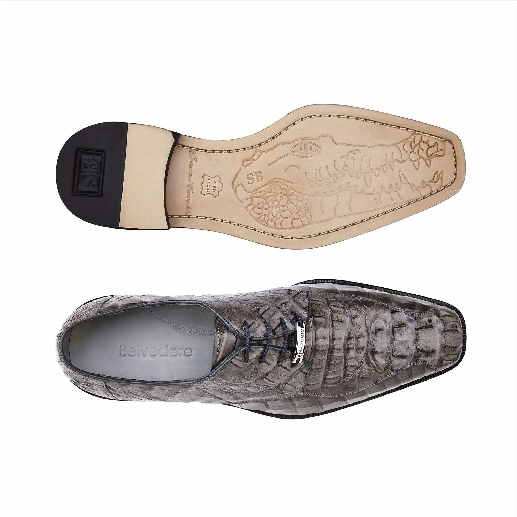 Belvedere Exotic Skin Shoes Belvedere Chapo in Gray Caiman Alligator Oxfords