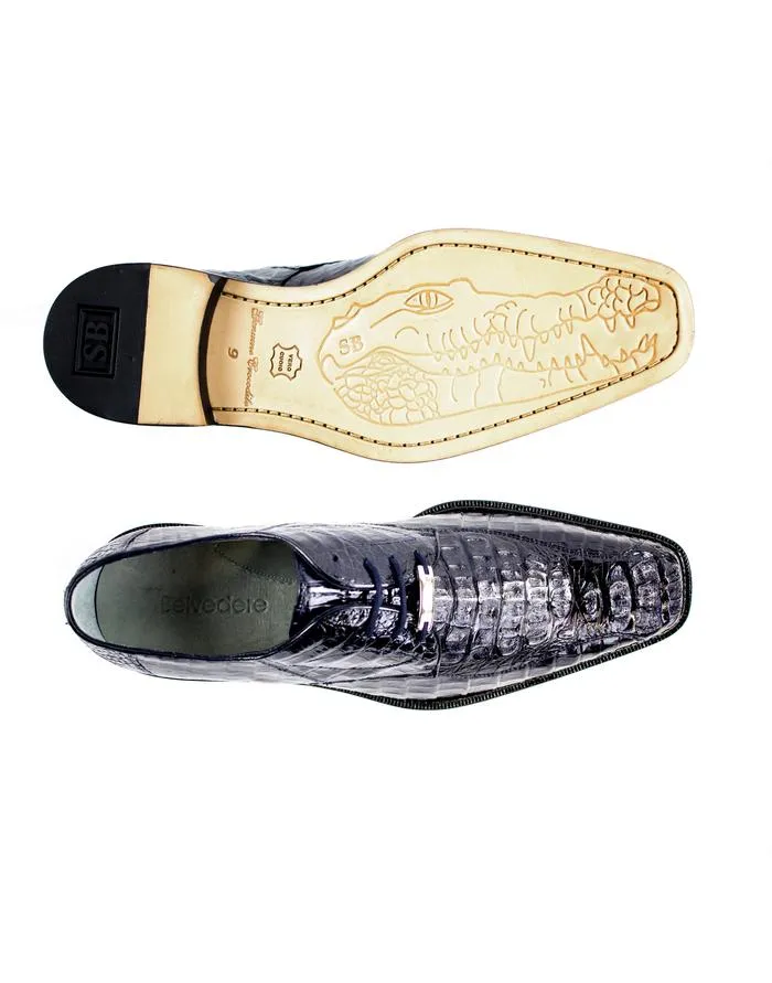 Belvedere Exotic Skin Shoes Belvedere Chapo in Navy Caiman Alligator Oxfords