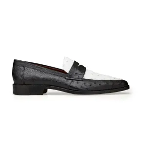Belvedere Exotic Skin Shoes Belvedere Espada in Black / White Ostrich Quill Penny Loafers