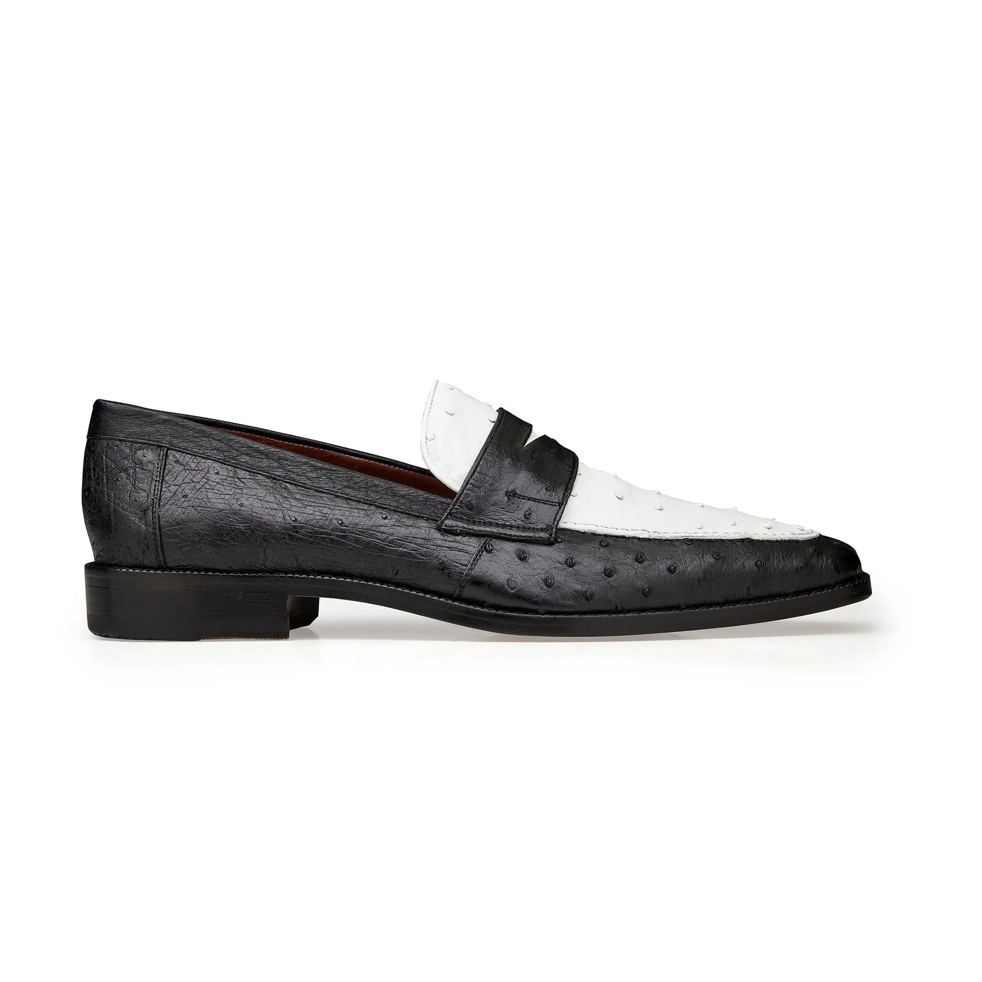 Belvedere Exotic Skin Shoes Belvedere Espada in Black / White Ostrich Quill Penny Loafers