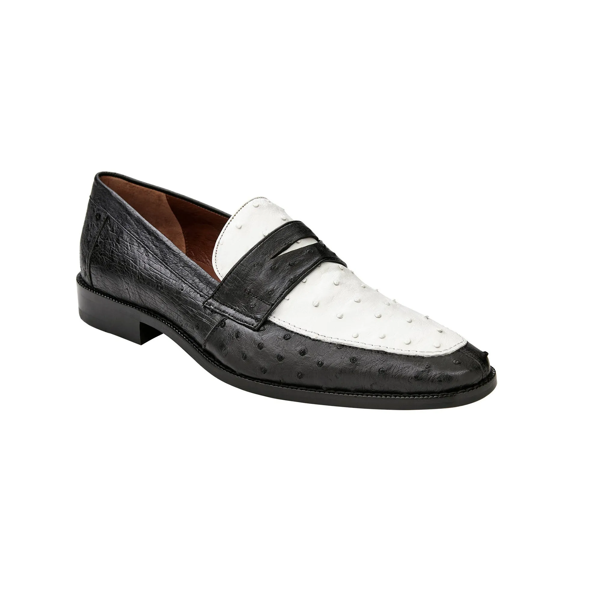 Belvedere Exotic Skin Shoes Belvedere Espada in Black / White Ostrich Quill Penny Loafers
