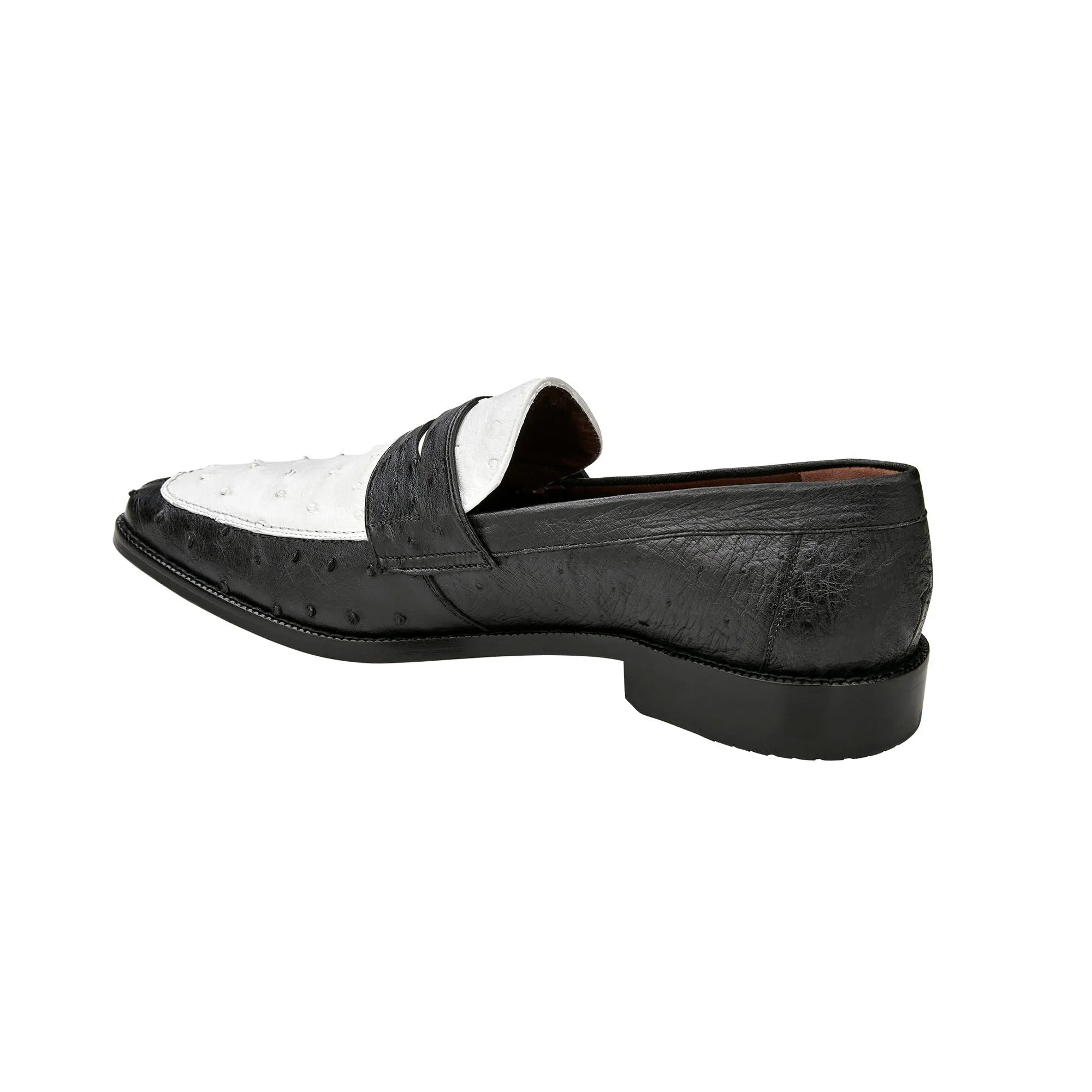 Belvedere Exotic Skin Shoes Belvedere Espada in Black / White Ostrich Quill Penny Loafers