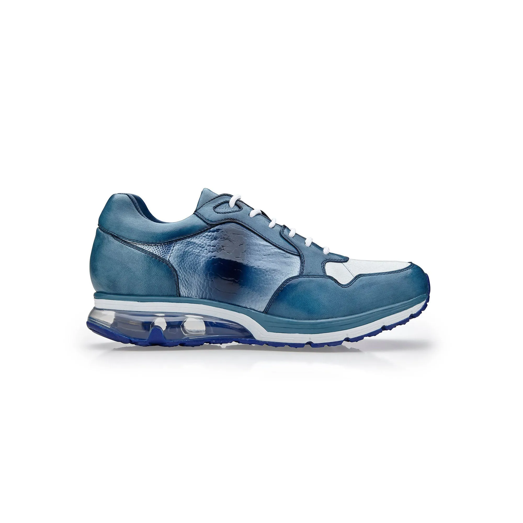 Belvedere Exotic Skin Shoes Belvedere Gino in Antique Caribbean Blue / White Genuine Ostrich Leg and Soft Calf Sneaker