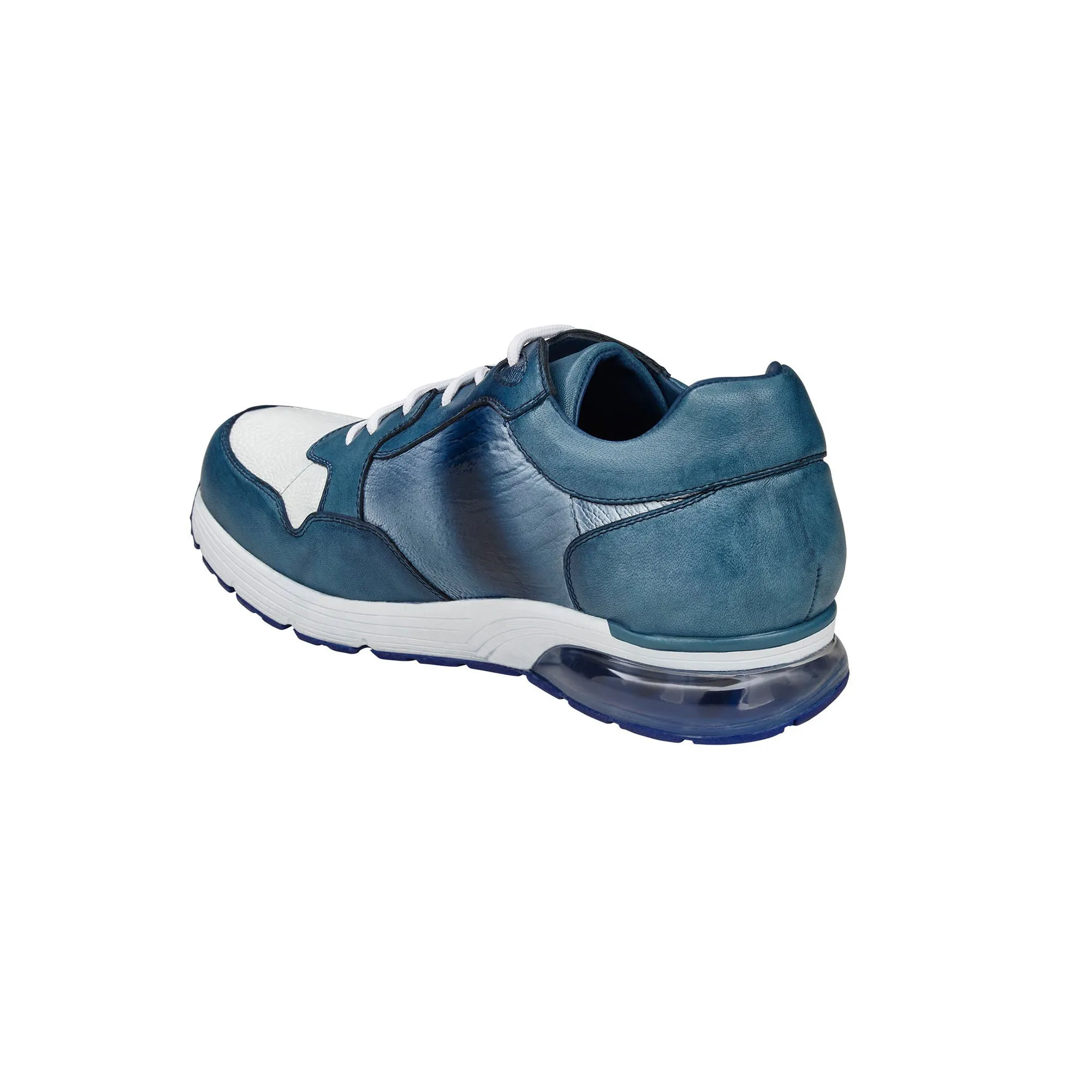 Belvedere Exotic Skin Shoes Belvedere Gino in Antique Caribbean Blue / White Genuine Ostrich Leg and Soft Calf Sneaker