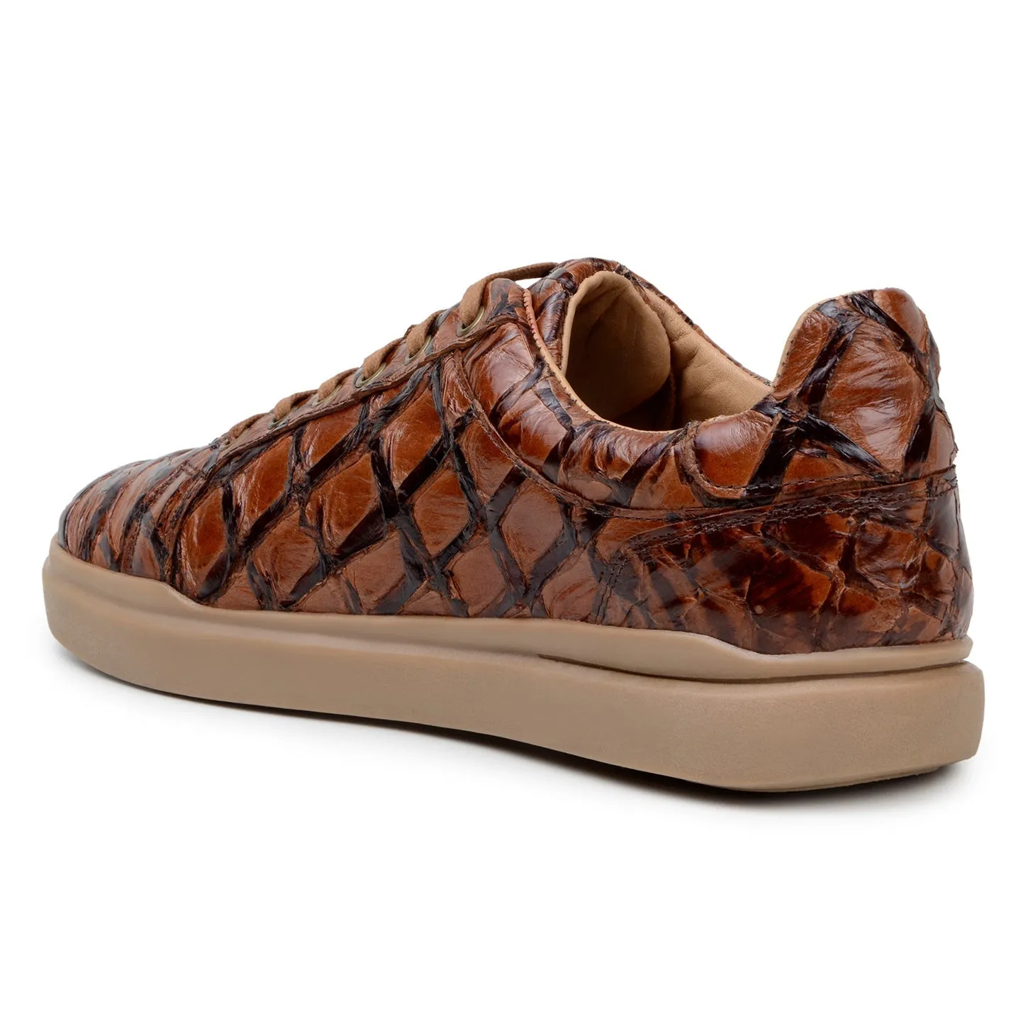 Belvedere Exotic Skin Shoes Belvedere Kingstone in Antique Almond Exotic Pirarucu Lace-Up Casual Sneaker