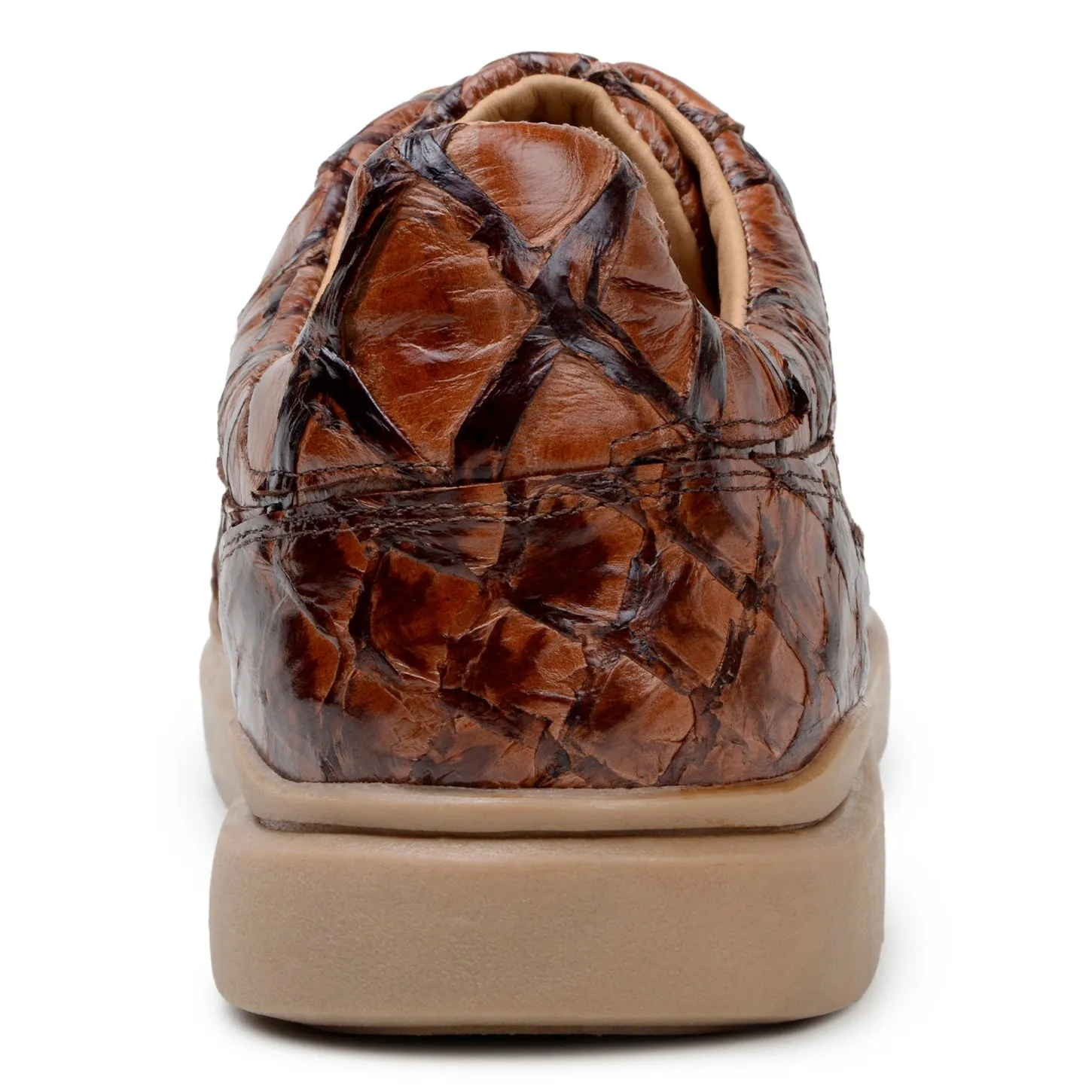 Belvedere Exotic Skin Shoes Belvedere Kingstone in Antique Almond Exotic Pirarucu Lace-Up Casual Sneaker
