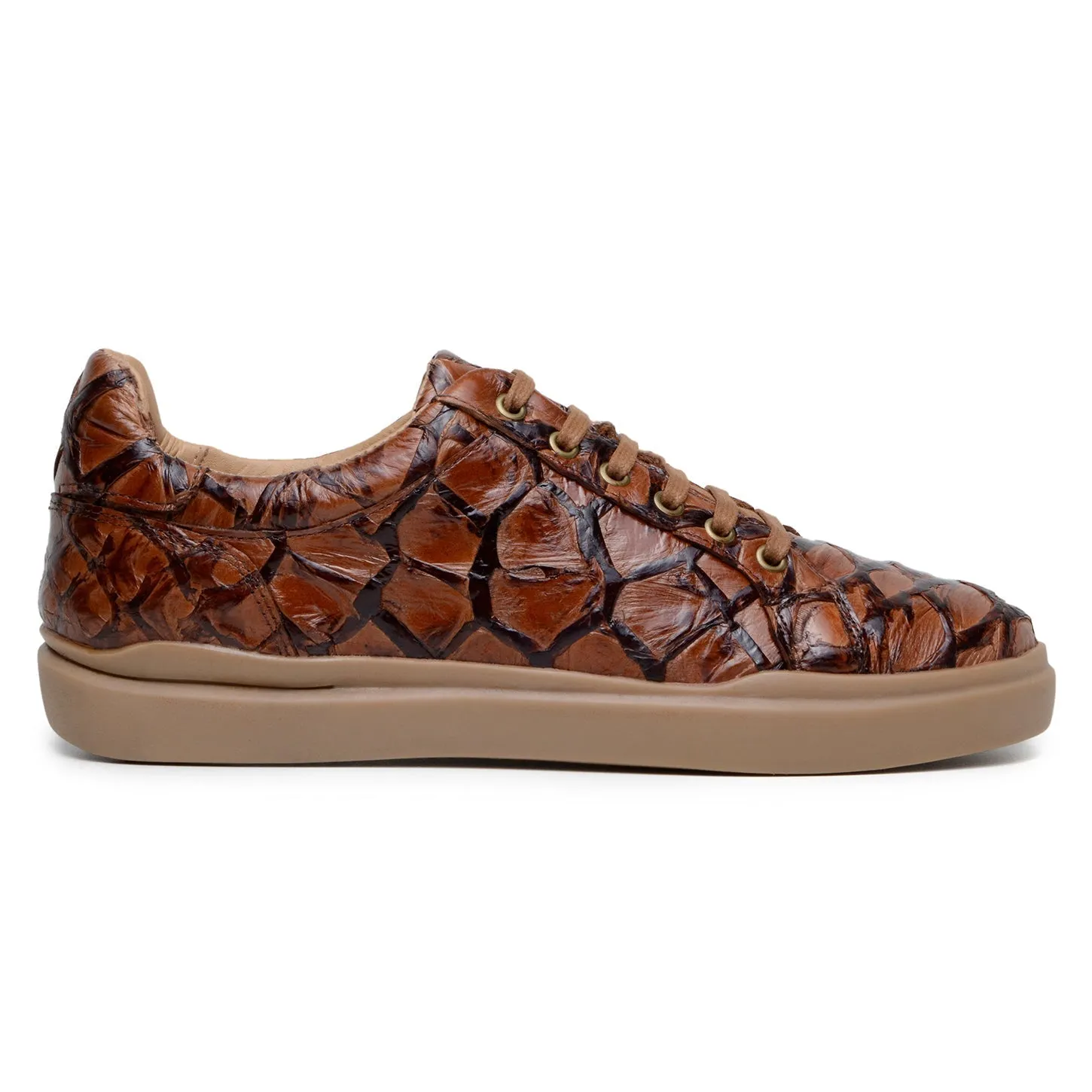 Belvedere Exotic Skin Shoes Belvedere Kingstone in Antique Almond Exotic Pirarucu Lace-Up Casual Sneaker