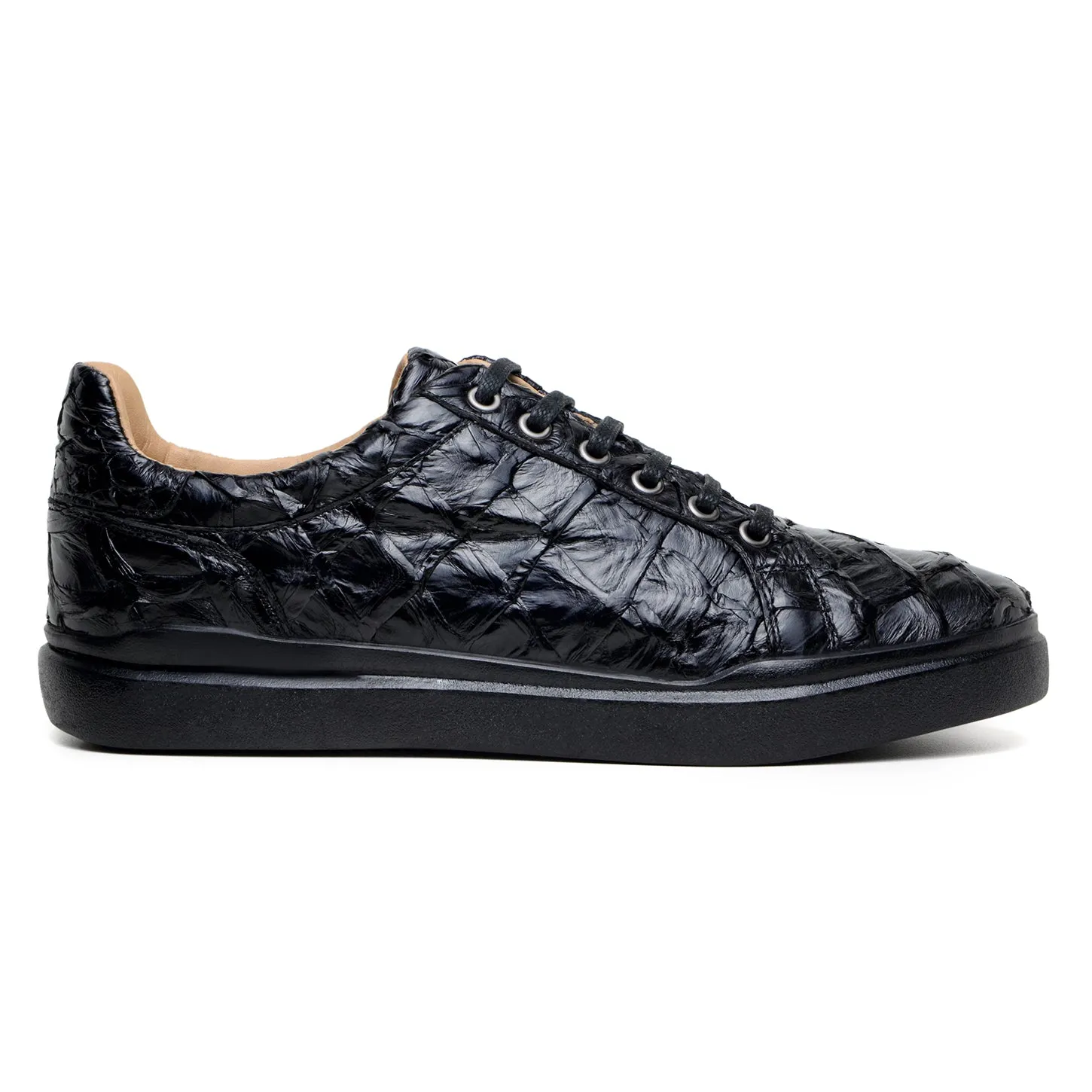 Belvedere Exotic Skin Shoes Belvedere Kingstone in Black Exotic Pirarucu Lace-Up Casual Sneaker