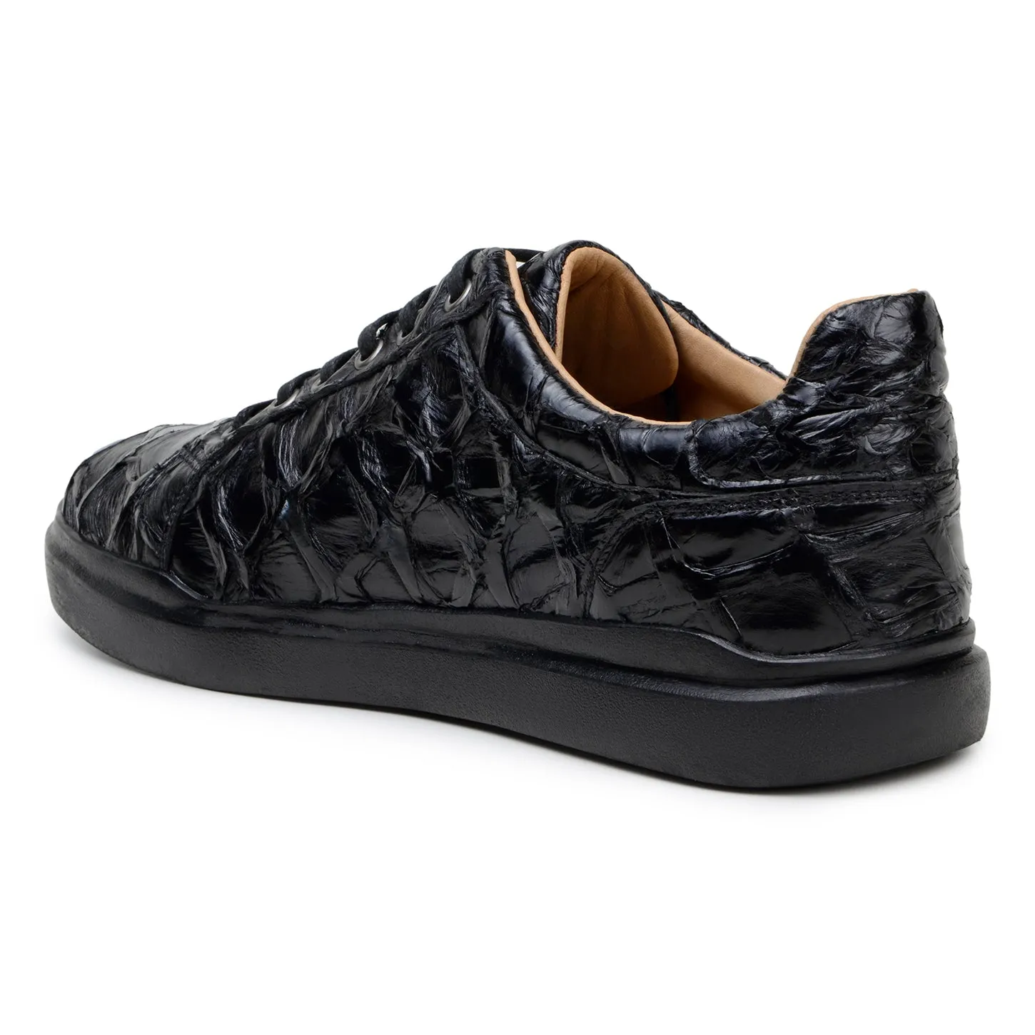 Belvedere Exotic Skin Shoes Belvedere Kingstone in Black Exotic Pirarucu Lace-Up Casual Sneaker