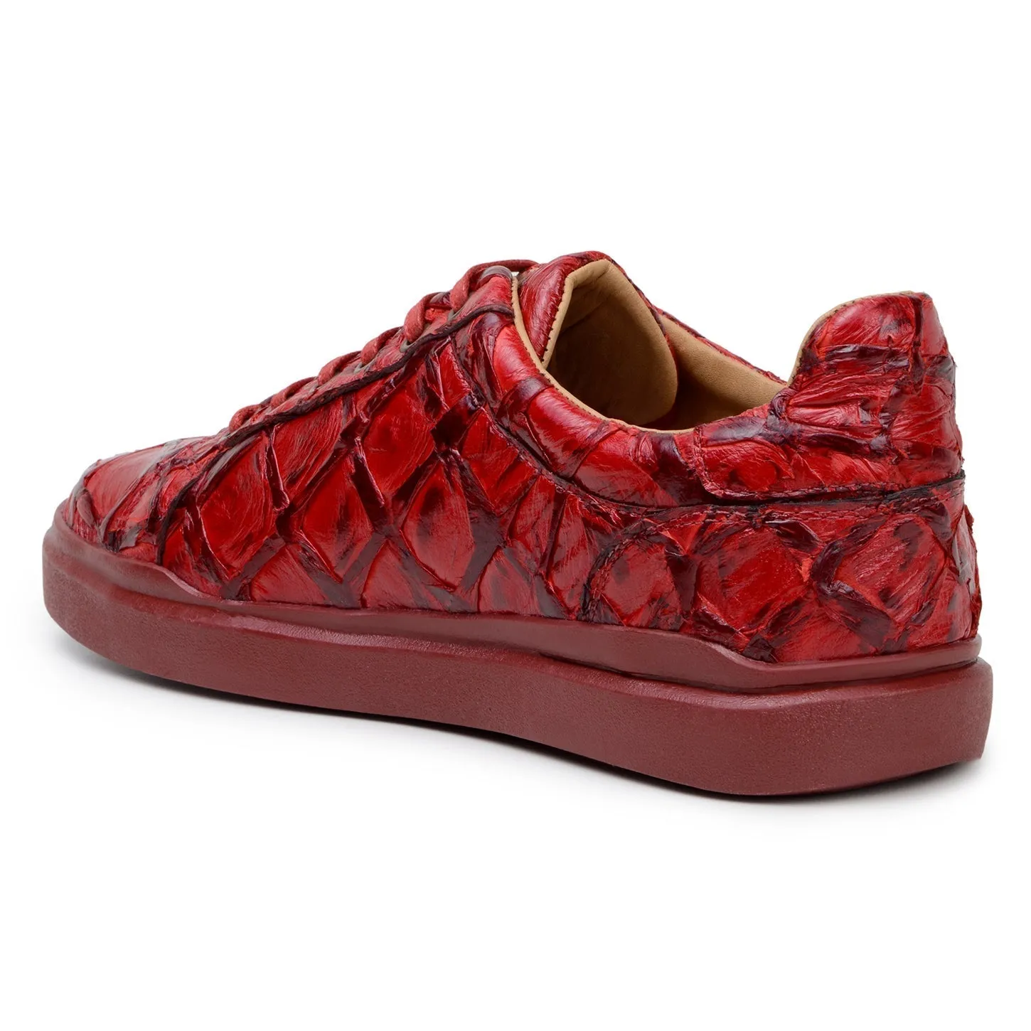 Belvedere Exotic Skin Shoes Belvedere Kingstone in Red Exotic Pirarucu Lace-Up Casual Sneaker