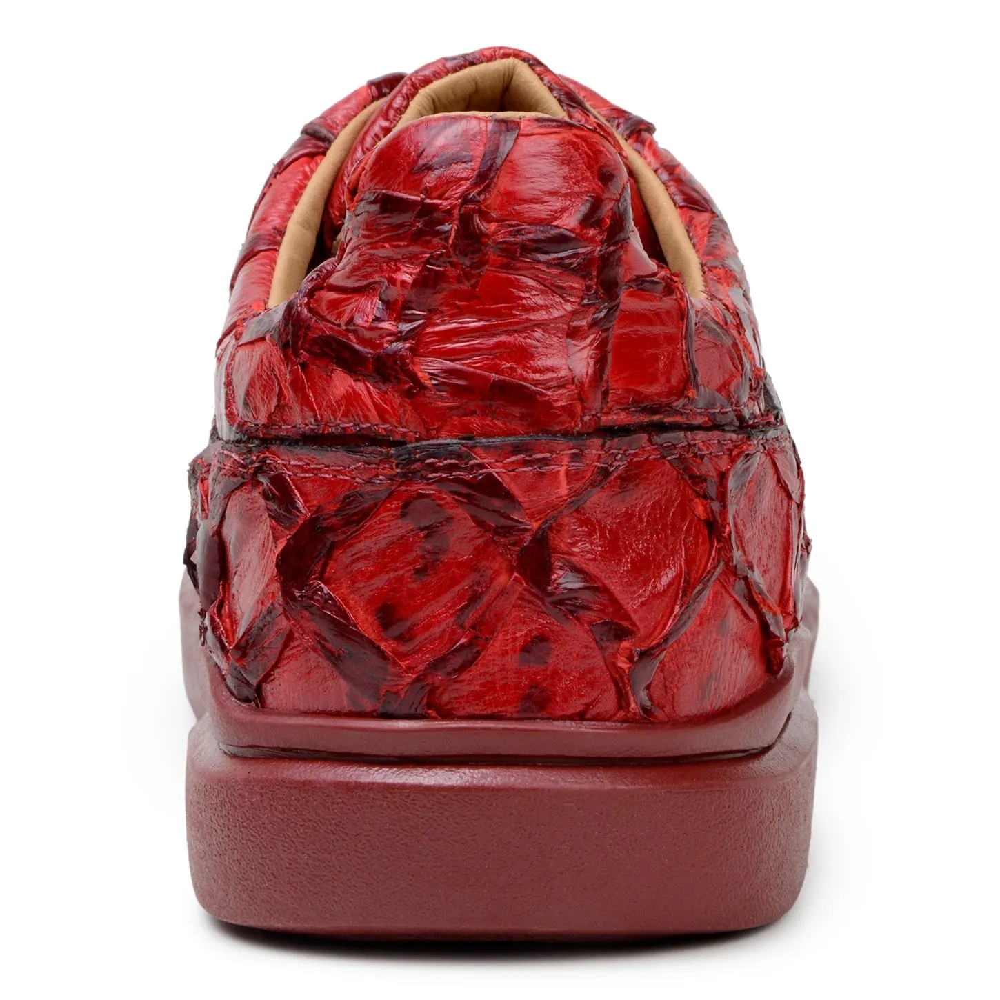 Belvedere Exotic Skin Shoes Belvedere Kingstone in Red Exotic Pirarucu Lace-Up Casual Sneaker