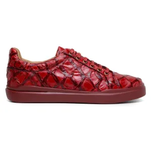 Belvedere Exotic Skin Shoes Belvedere Kingstone in Red Exotic Pirarucu Lace-Up Casual Sneaker