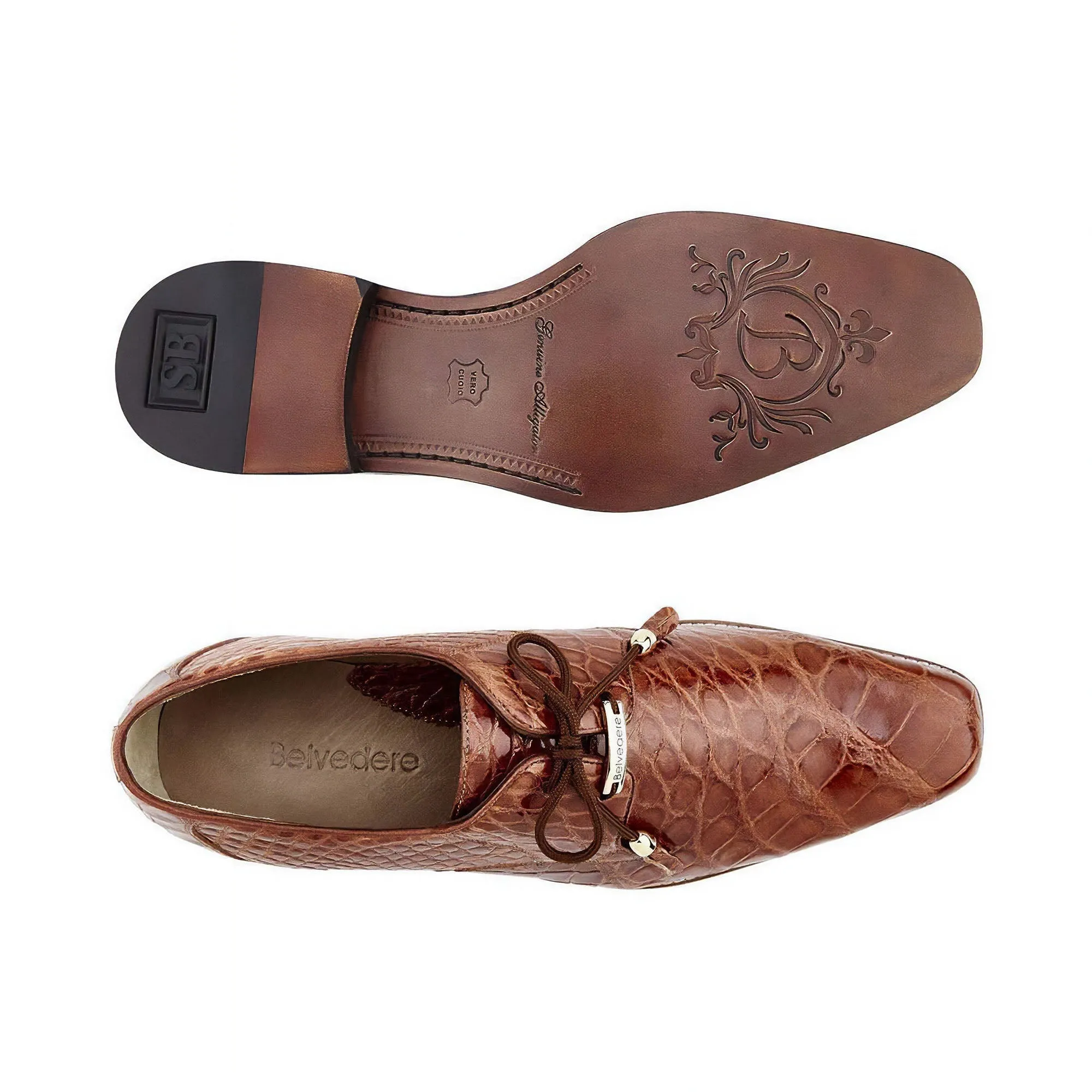 Belvedere Exotic Skin Shoes Belvedere Lago in Cognac Genuine Alligator Oxfords