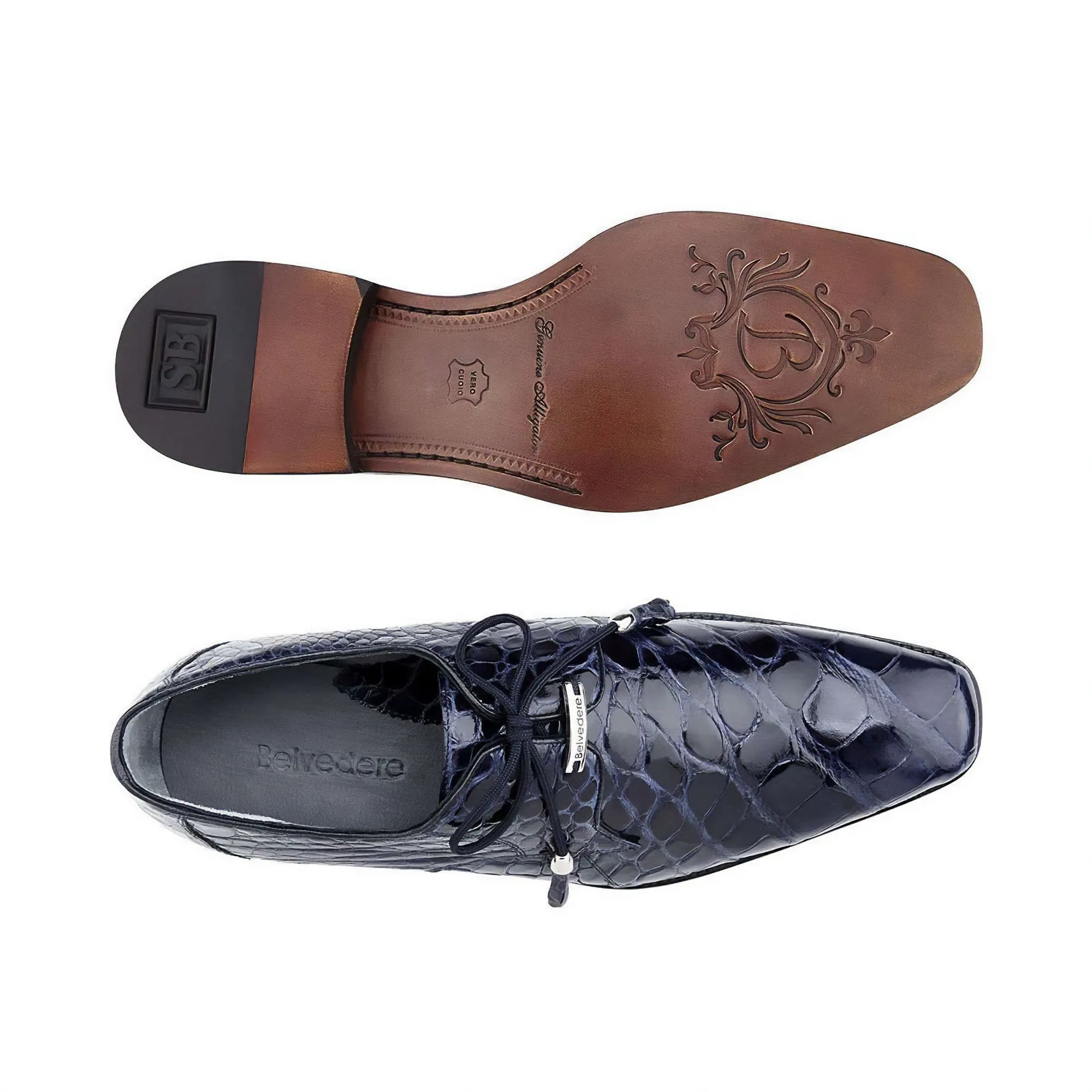 Belvedere Exotic Skin Shoes Belvedere Lago in Navy Genuine Alligator Oxfords
