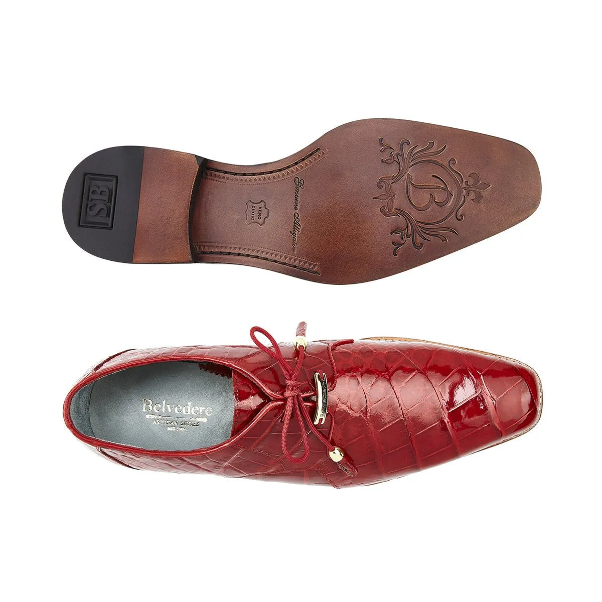 Belvedere Exotic Skin Shoes Belvedere Lago in Red Genuine Alligator Oxfords
