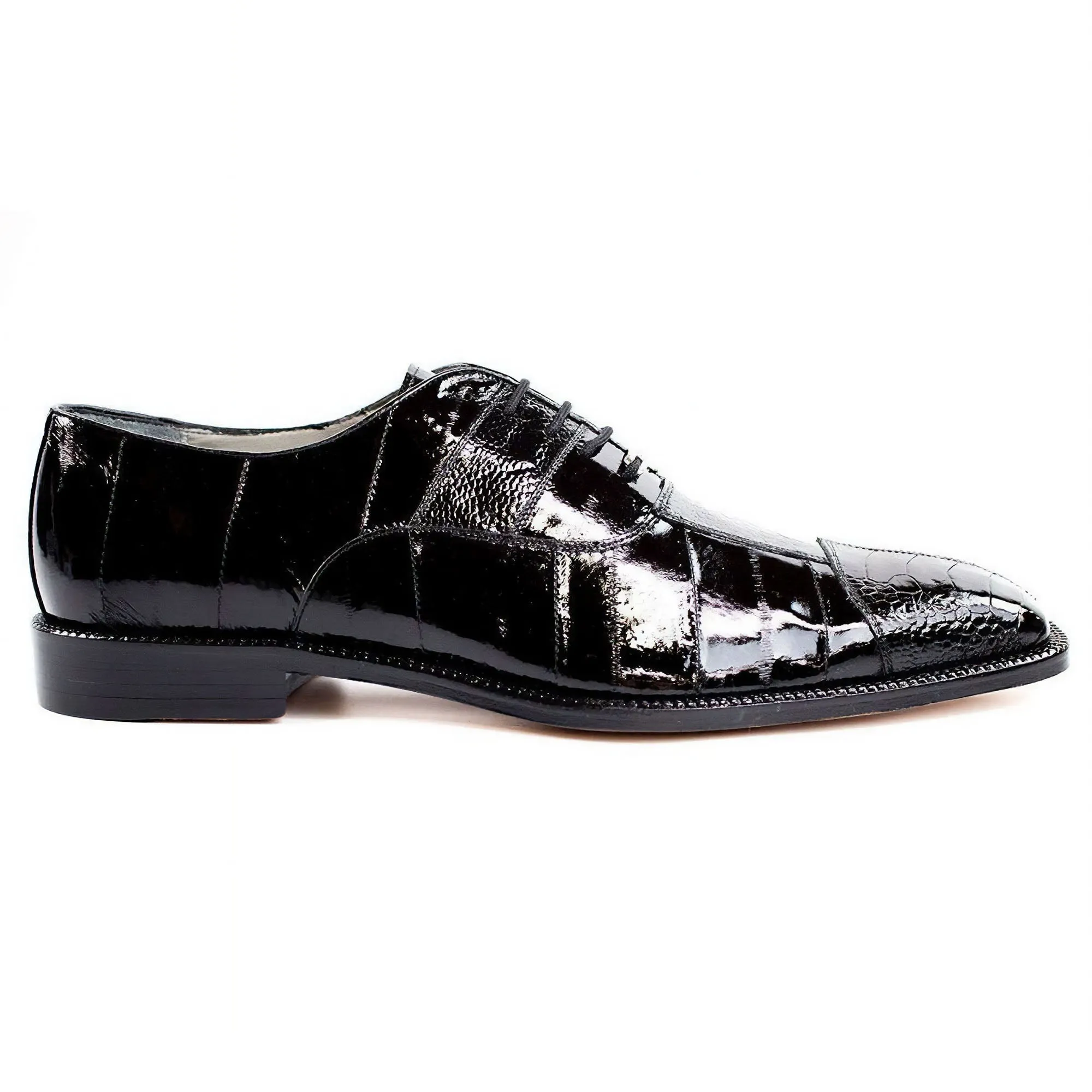 Belvedere Exotic Skin Shoes Belvedere Mare in Black Genuine Ostrich & Eel Oxfords