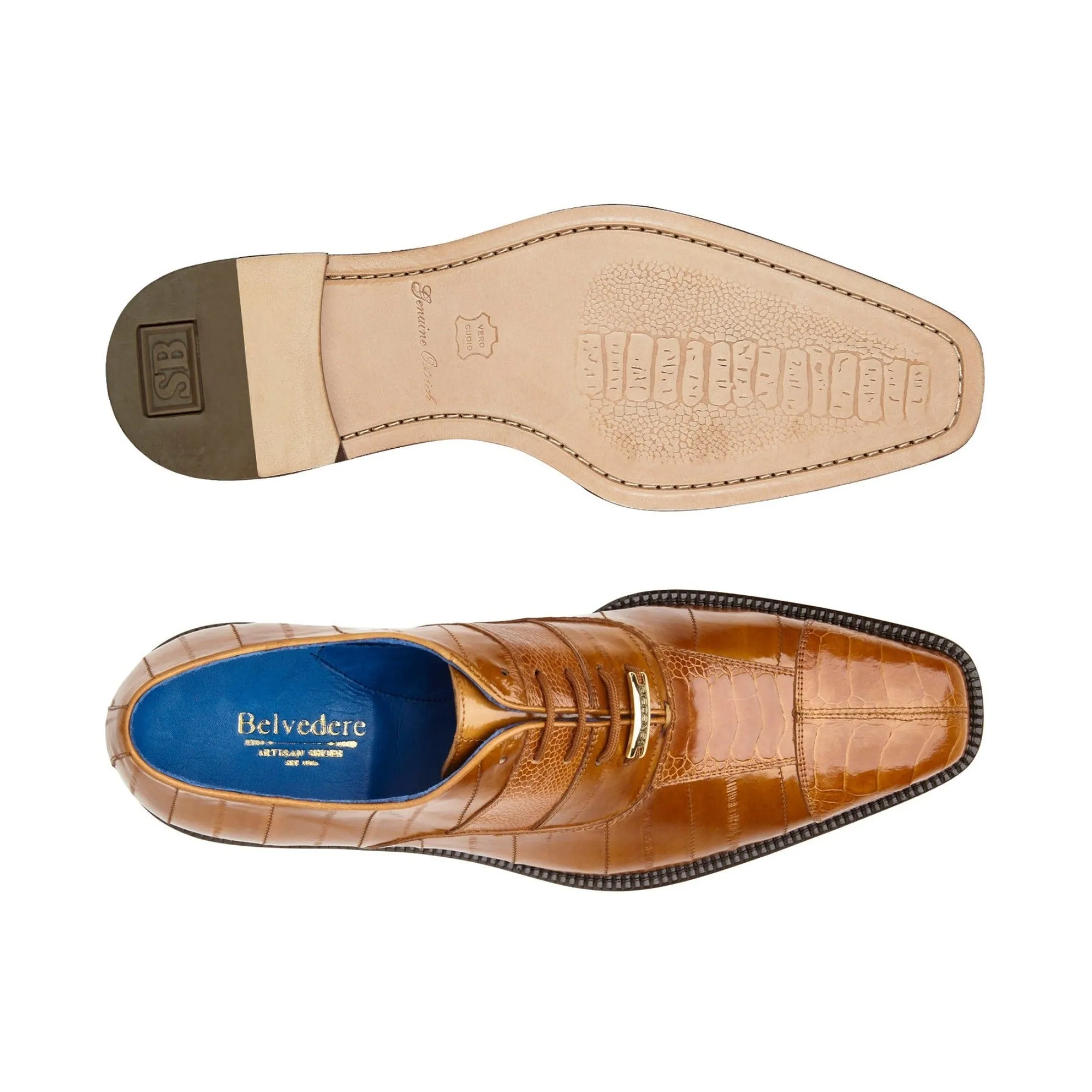 Belvedere Exotic Skin Shoes Belvedere Mare in Camel Genuine Ostrich & Eel Oxfords
