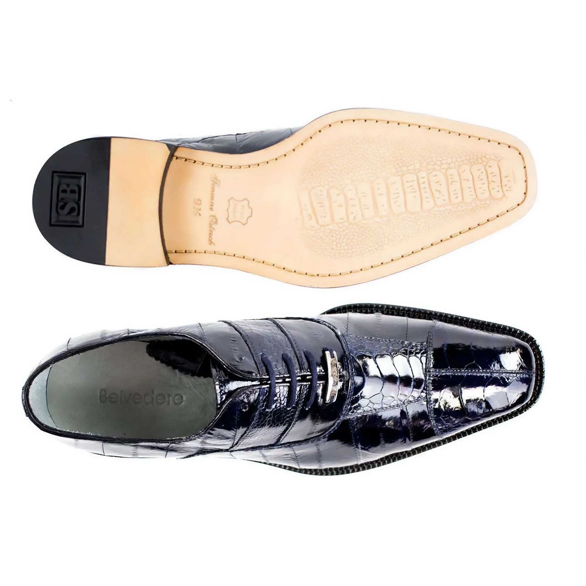Belvedere Exotic Skin Shoes Belvedere Mare in Navy Genuine Ostrich & Eel Oxfords