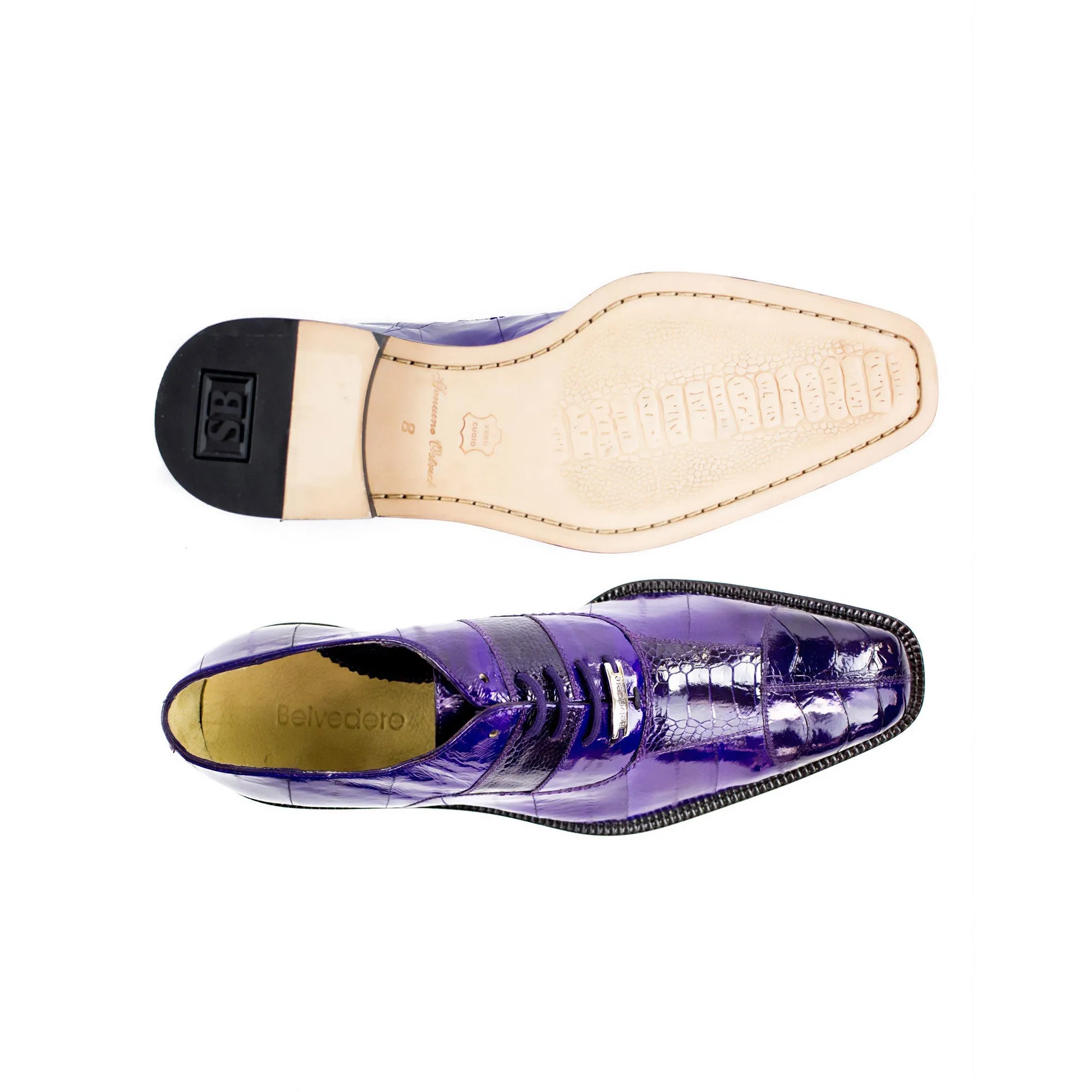 Belvedere Exotic Skin Shoes Belvedere Mare in Purple Genuine Ostrich & Eel Oxfords