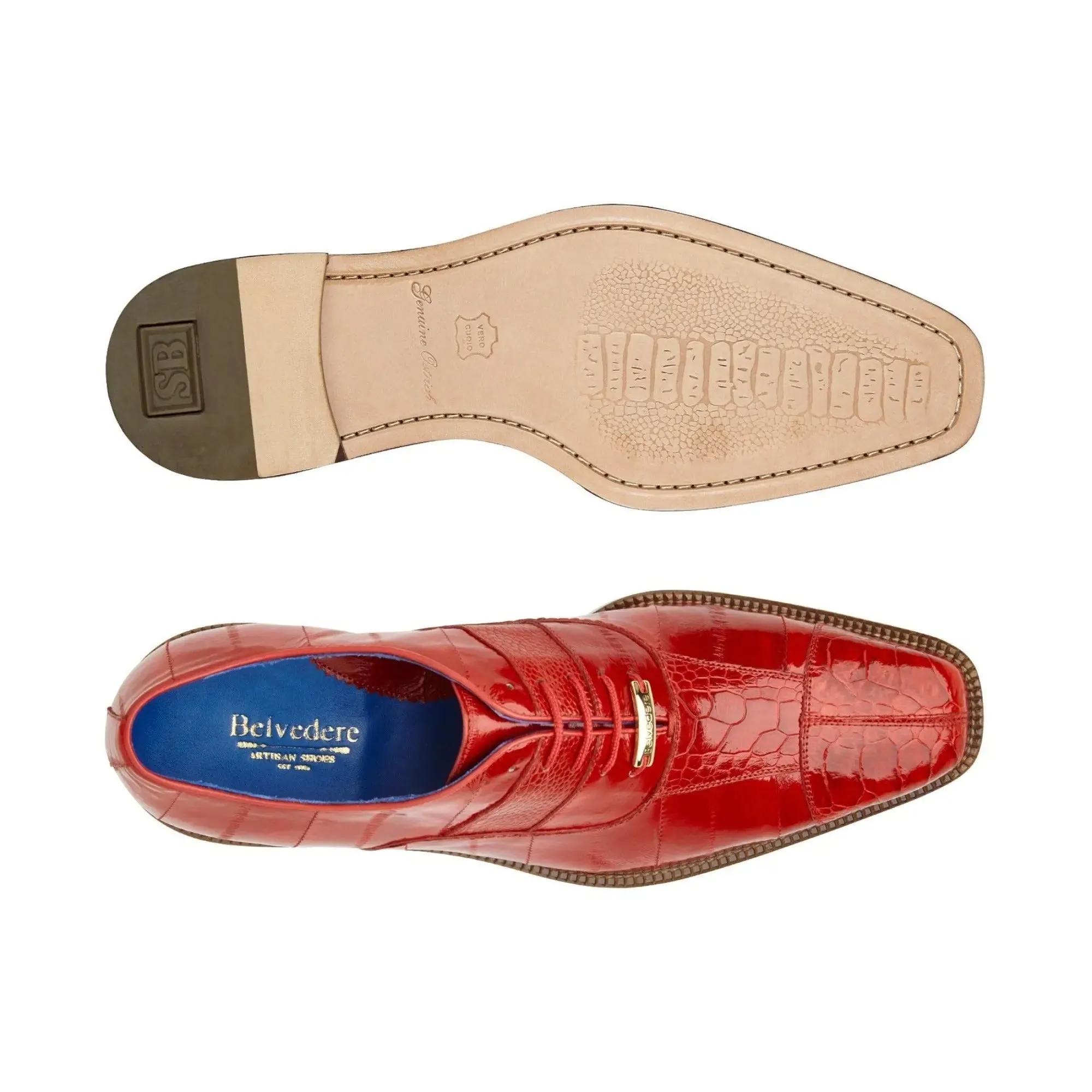 Belvedere Exotic Skin Shoes Belvedere Mare in Red Genuine Ostrich & Eel Oxfords