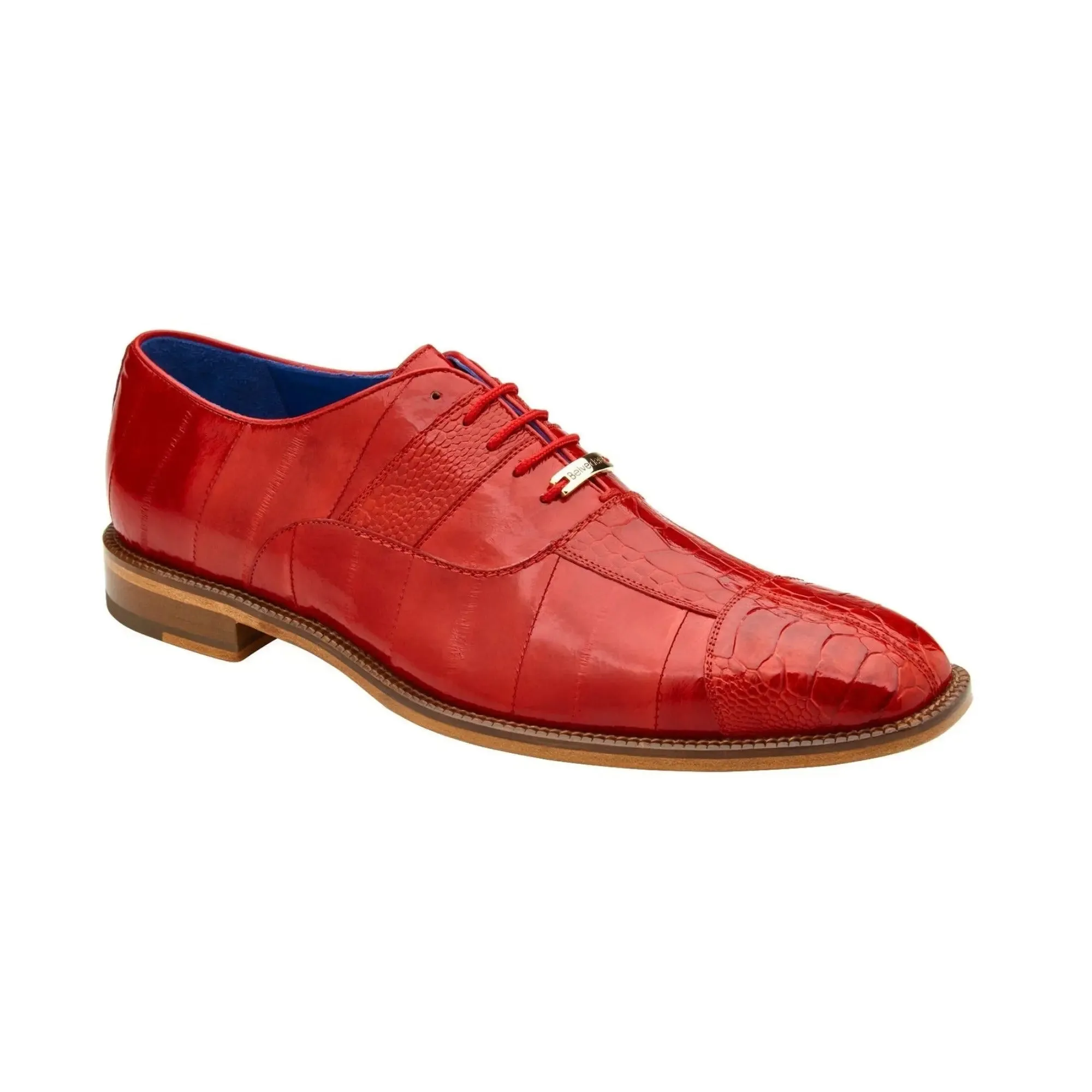 Belvedere Exotic Skin Shoes Belvedere Mare in Red Genuine Ostrich & Eel Oxfords