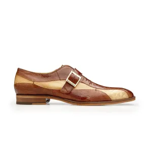 Belvedere Exotic Skin Shoes Belvedere Marte in Antique Camel / Bone Ostrich Leg Single Monk Strap Shoes