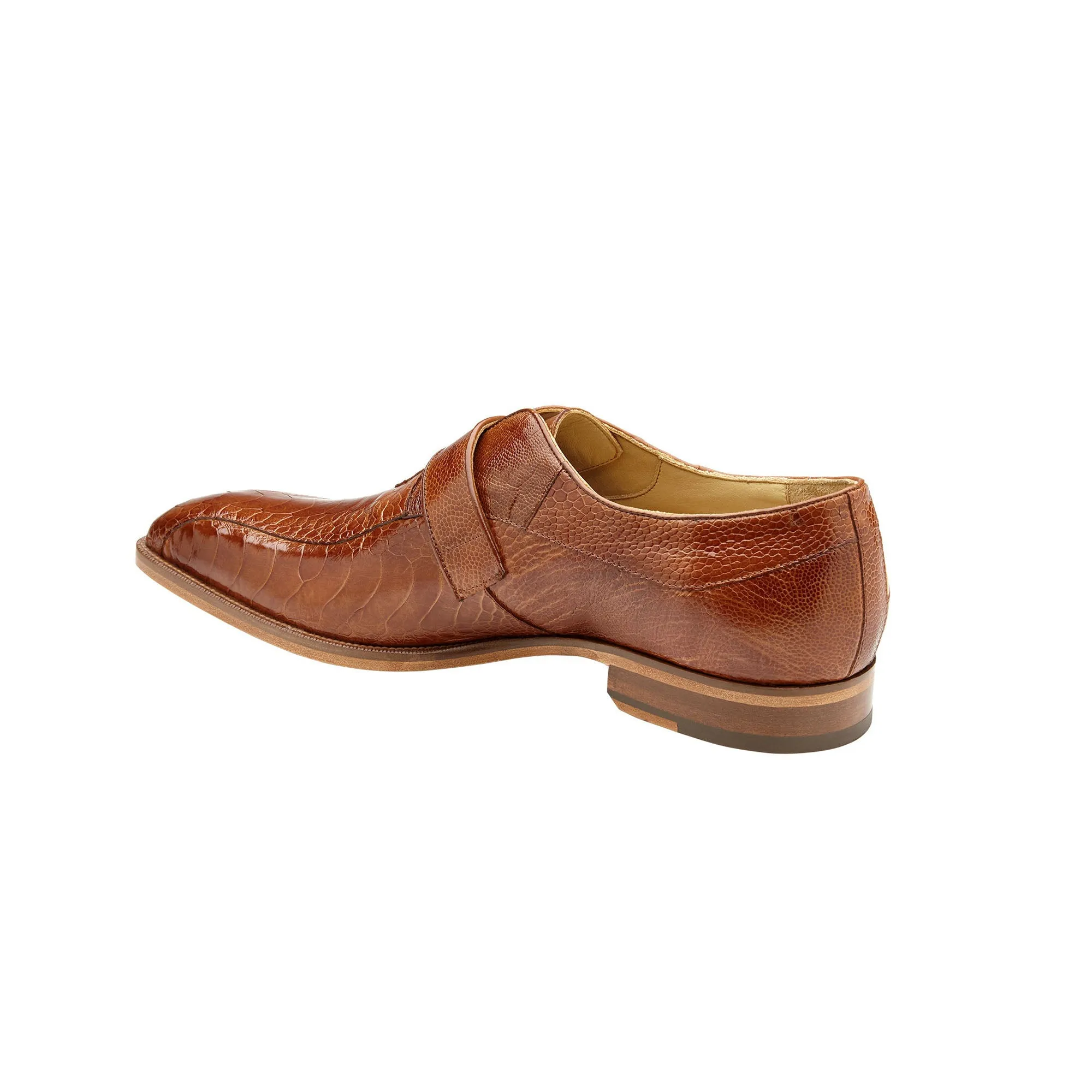 Belvedere Exotic Skin Shoes Belvedere Marte in Antique Camel / Bone Ostrich Leg Single Monk Strap Shoes