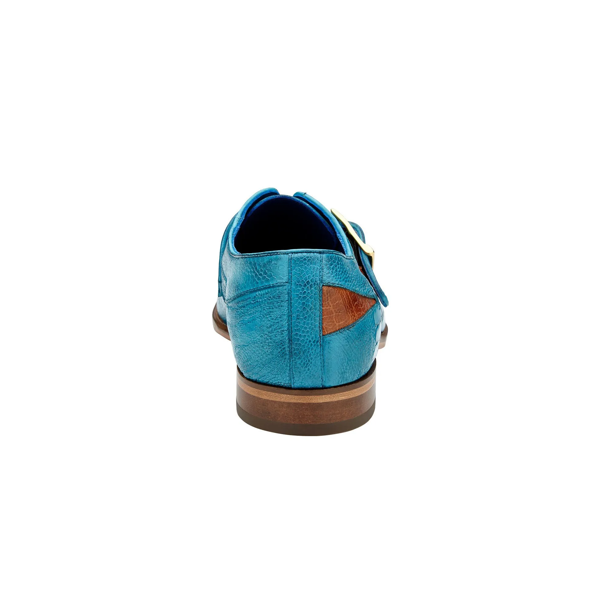 Belvedere Exotic Skin Shoes Belvedere Marte in Antique Ocean Blue / Brandy Ostrich Leg Single Monk Strap Shoes