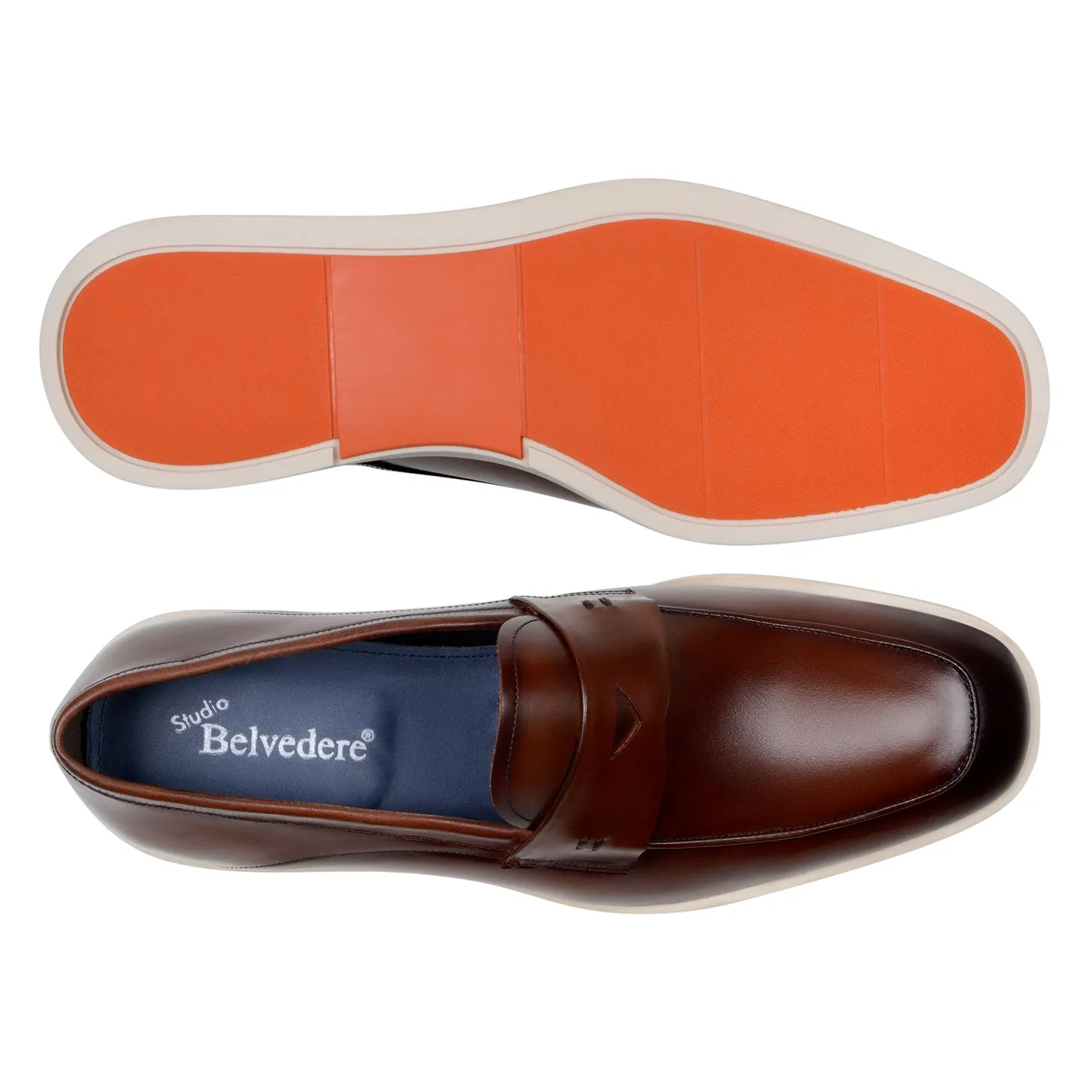Belvedere Exotic Skin Shoes Belvedere Maurizio in Cognac Nappa Leather Hybrid Penny Loafer