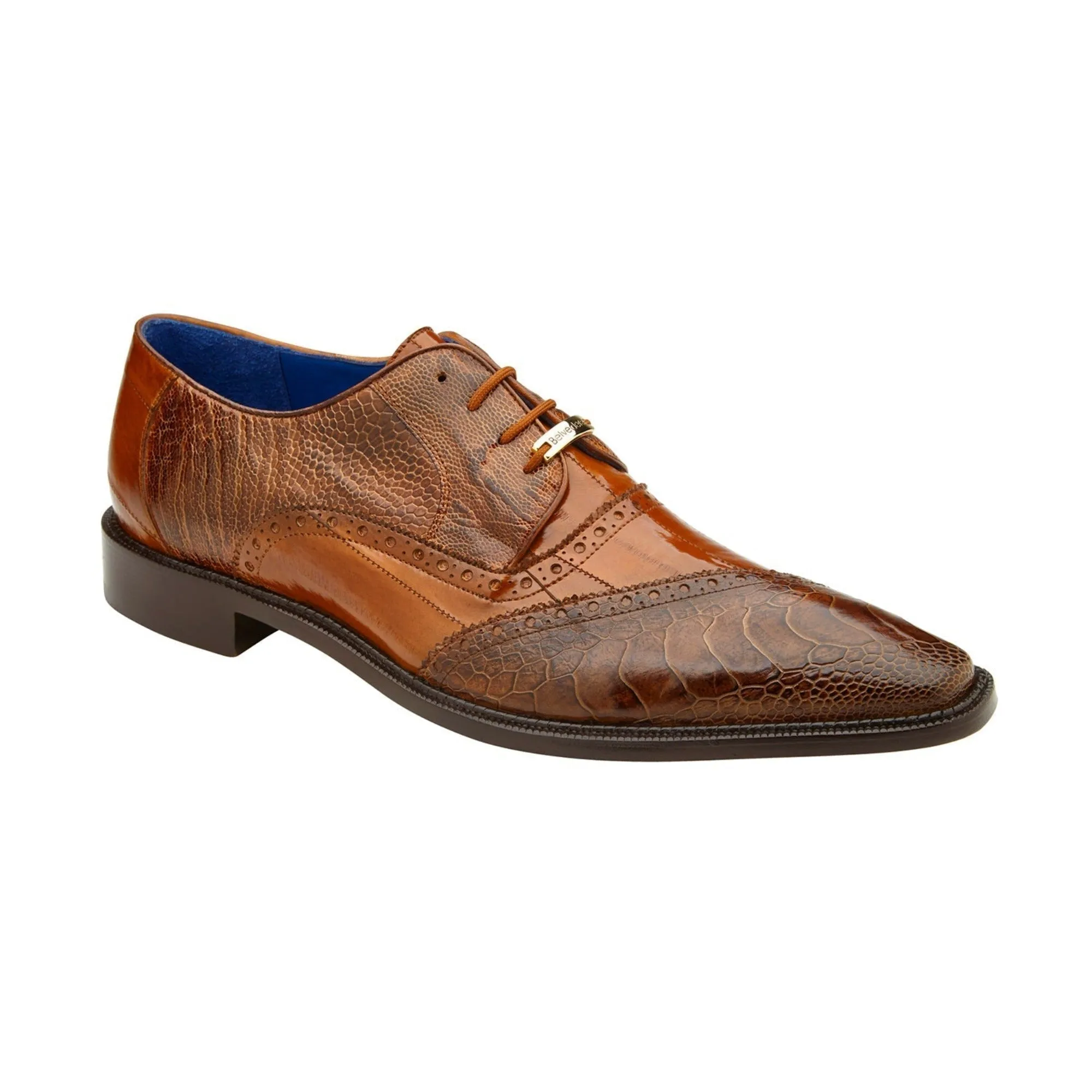 Belvedere Exotic Skin Shoes Belvedere Nino in Antique Camel Eel & Ostrich Oxfords