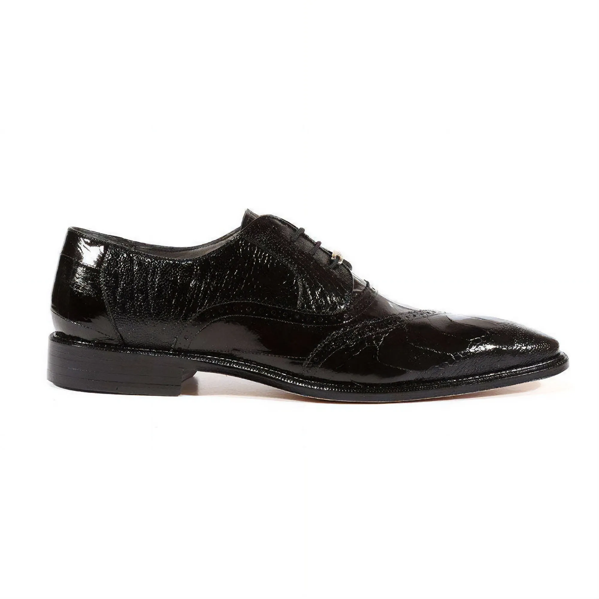 Belvedere Exotic Skin Shoes Belvedere Nino in Black Eel & Ostrich Oxfords