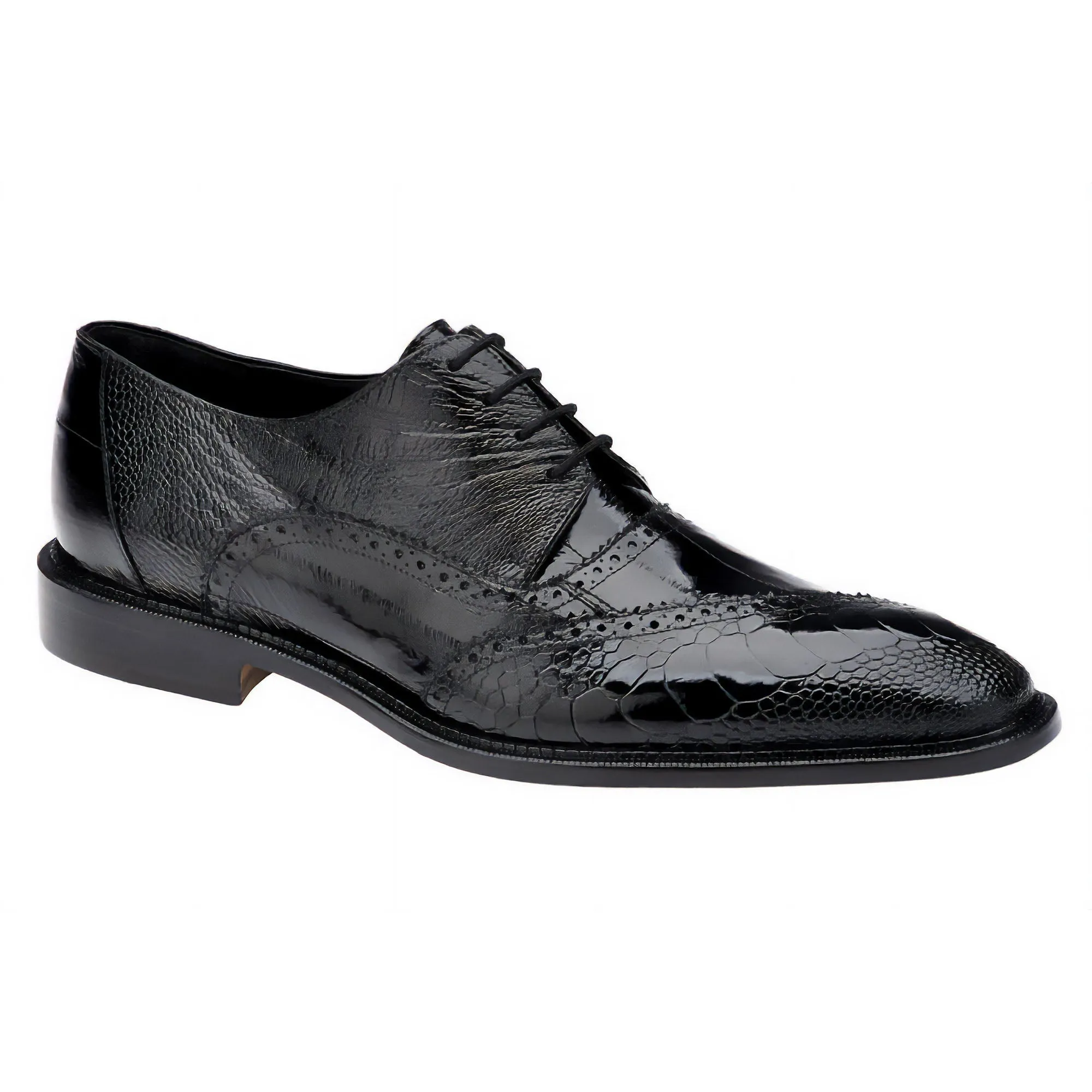 Belvedere Exotic Skin Shoes Belvedere Nino in Black Eel & Ostrich Oxfords