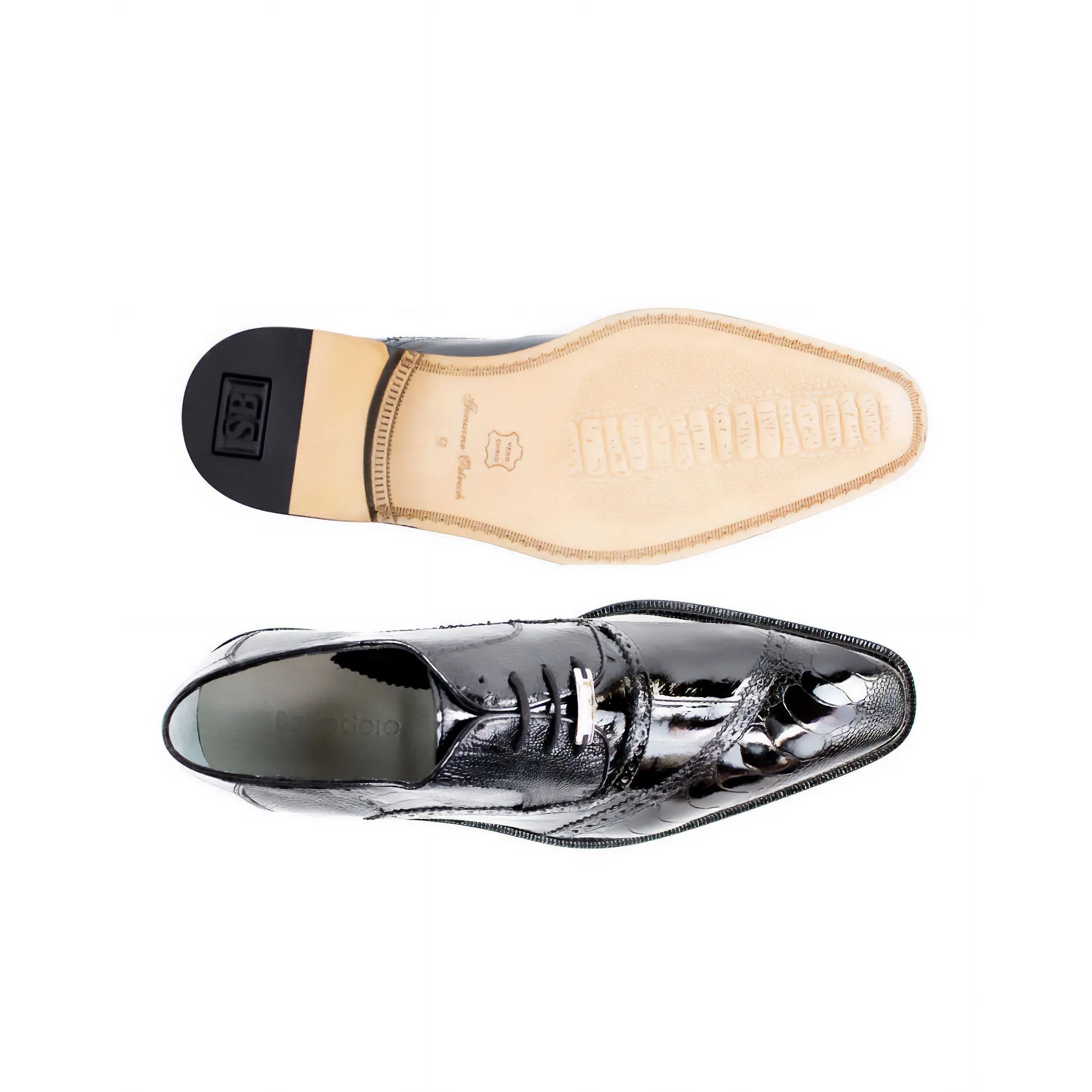 Belvedere Exotic Skin Shoes Belvedere Nino in Black Eel & Ostrich Oxfords
