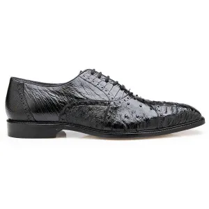 Belvedere Exotic Skin Shoes Belvedere Onesto II in Black Genuine Ostrich & Crocodile Oxfords