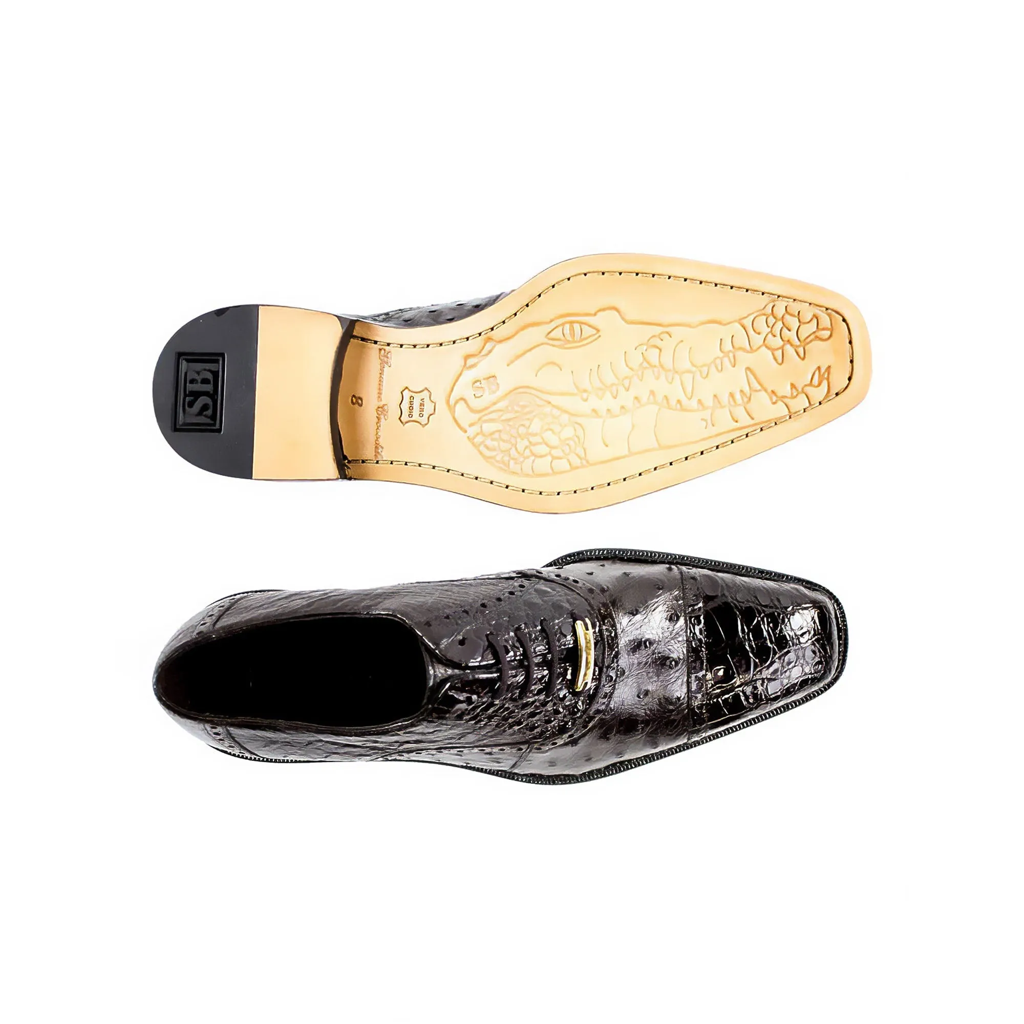 Belvedere Exotic Skin Shoes Belvedere Onesto II in Brown Genuine Ostrich & Crocodile Oxfords