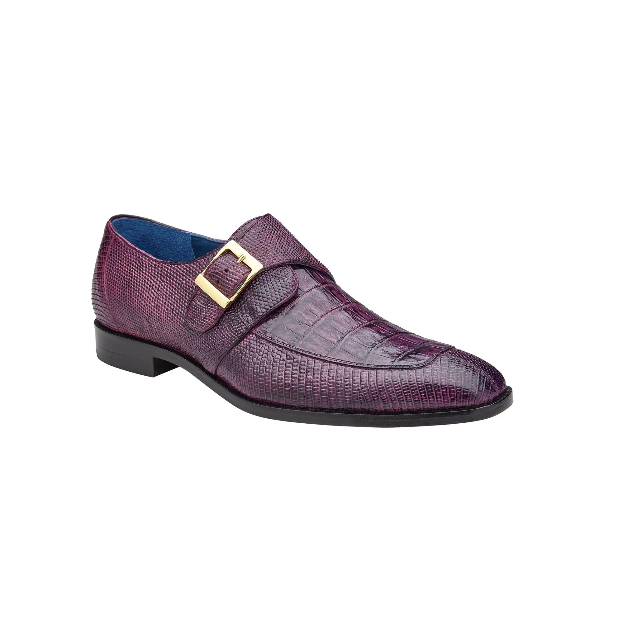 Belvedere Exotic Skin Shoes Belvedere Pablo in Antique Purple Caiman Crocodile and Lizard Monk Strap Shoes