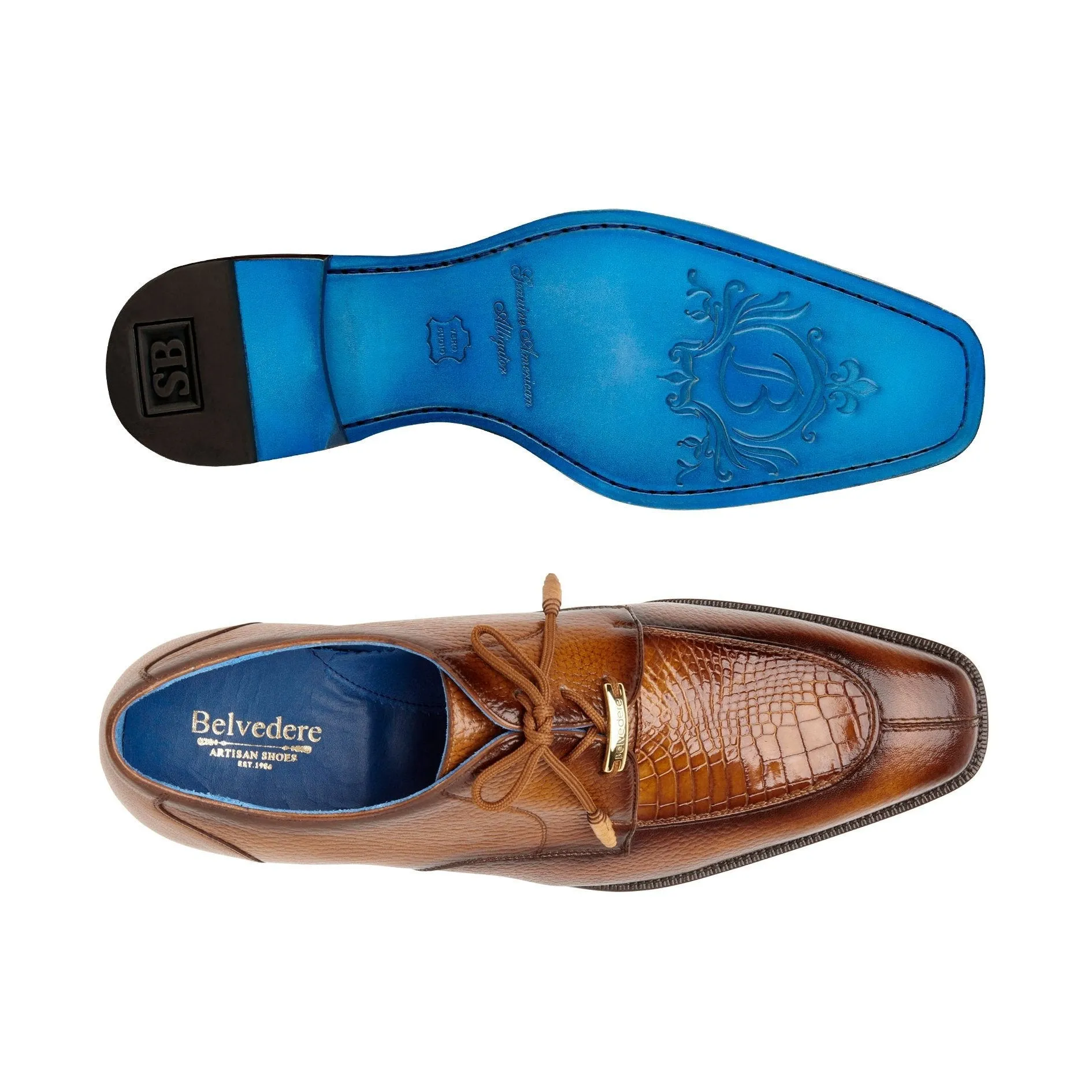 Belvedere Exotic Skin Shoes Belvedere Primo in Antique Almond Alligator & Leather Oxfords