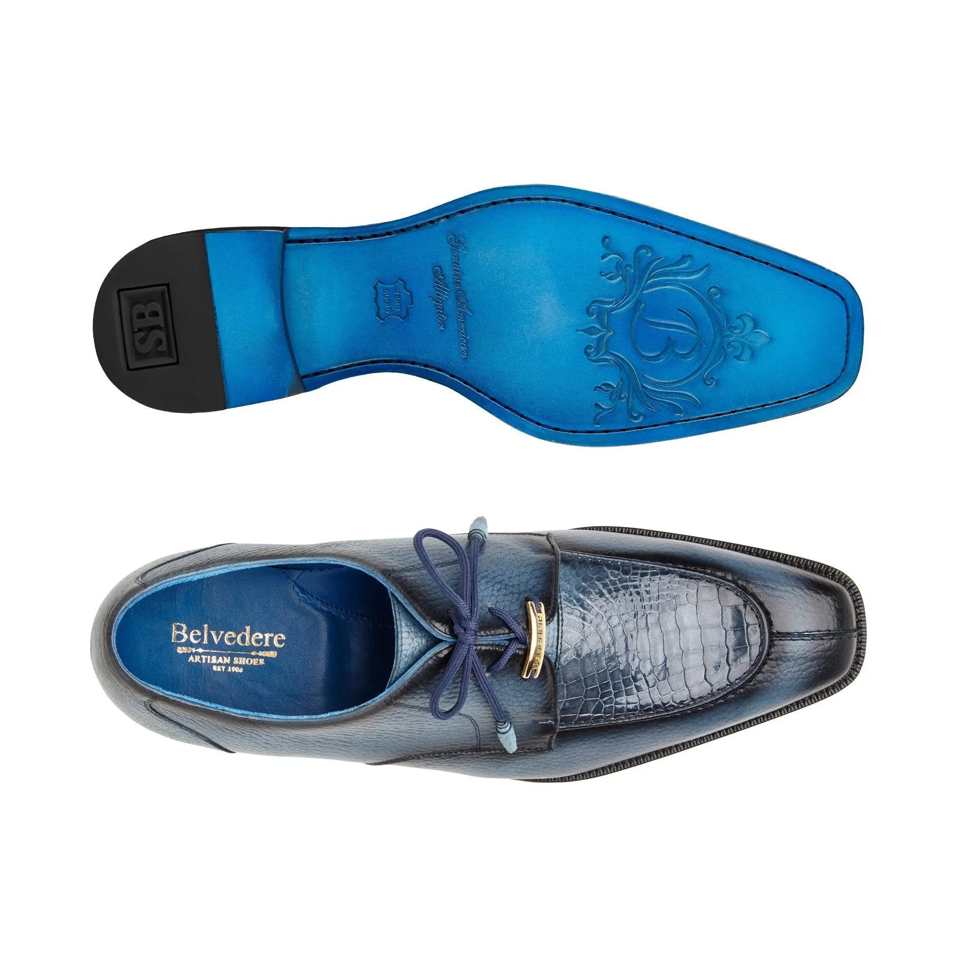 Belvedere Exotic Skin Shoes Belvedere Primo in Antique Blue Safari Alligator & Leather Oxfords