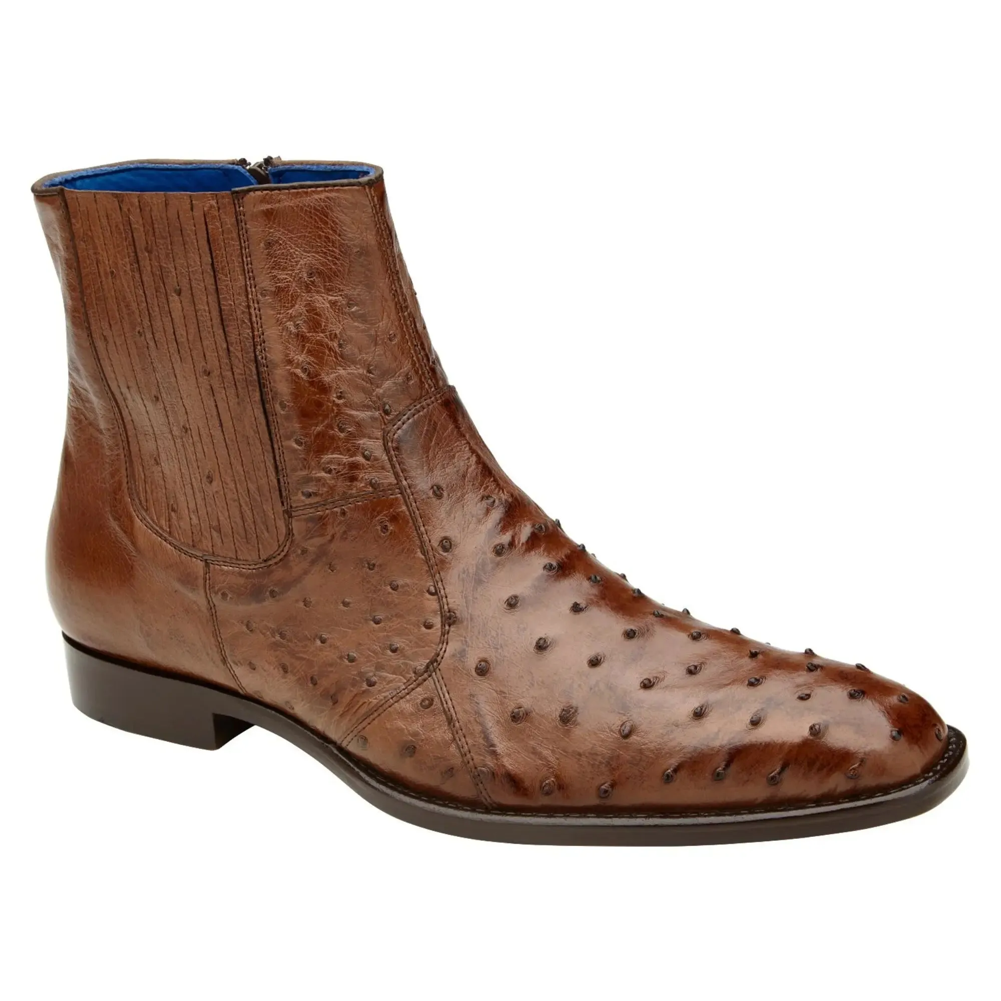 Belvedere Exotic Skin Shoes Belvedere Roger in Antique Brandy Genuine Ostrich Side Zipper Boot