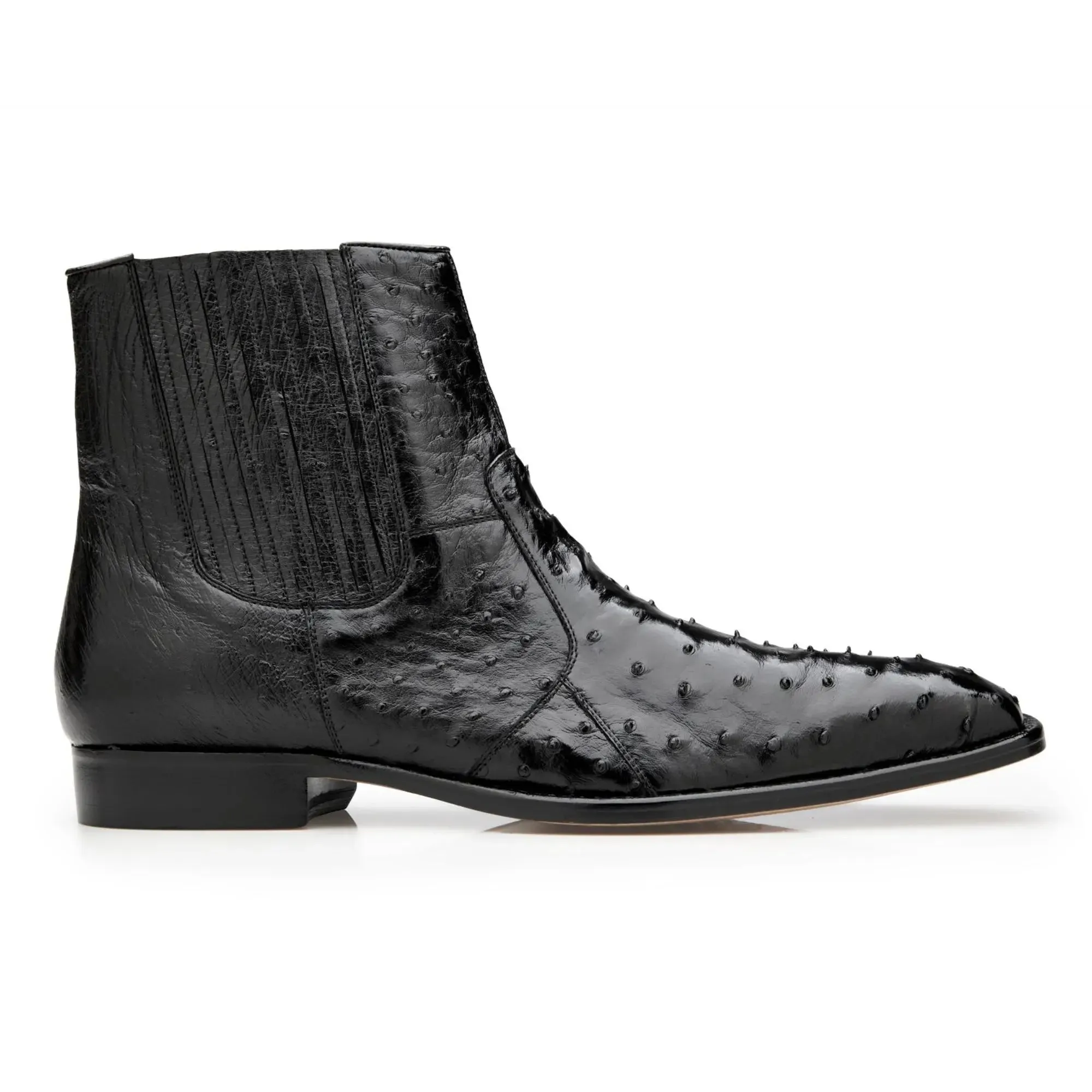Belvedere Exotic Skin Shoes Belvedere Roger in Black Genuine Ostrich Side Zipper Boot