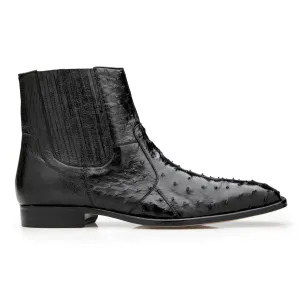 Belvedere Exotic Skin Shoes Belvedere Roger in Black Genuine Ostrich Side Zipper Boot
